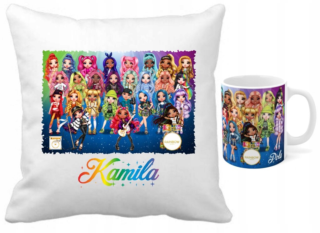 

Zestaw Poduszka Kubek imię Rainbow High