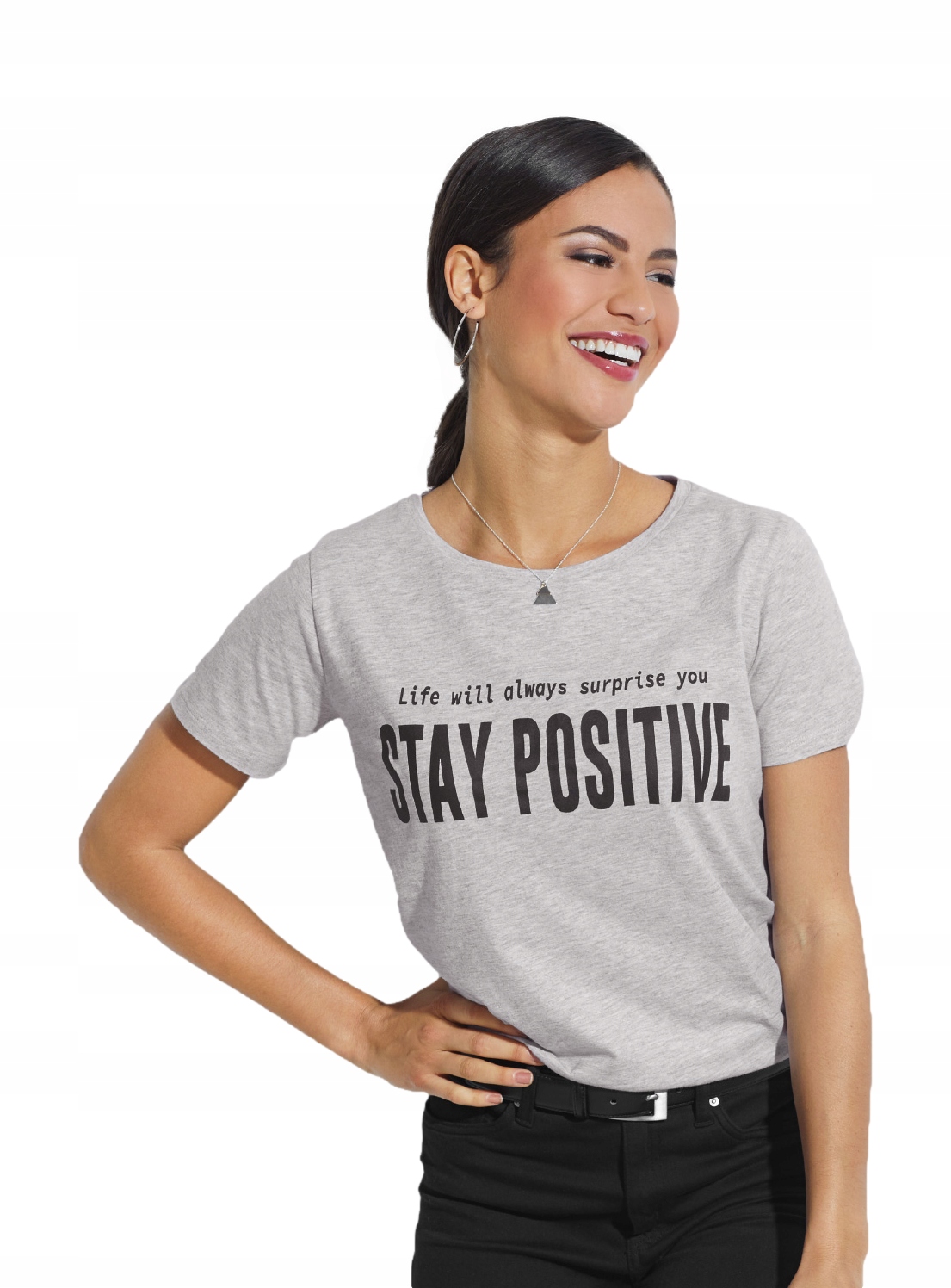 

Bluzka Damska Tshirt koszulka Positive Szara *XL