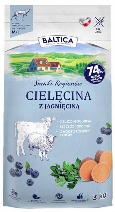 Baltica Smaki Regionów Cielęcina z jagnięciną dla dużych psów M/L 3kg