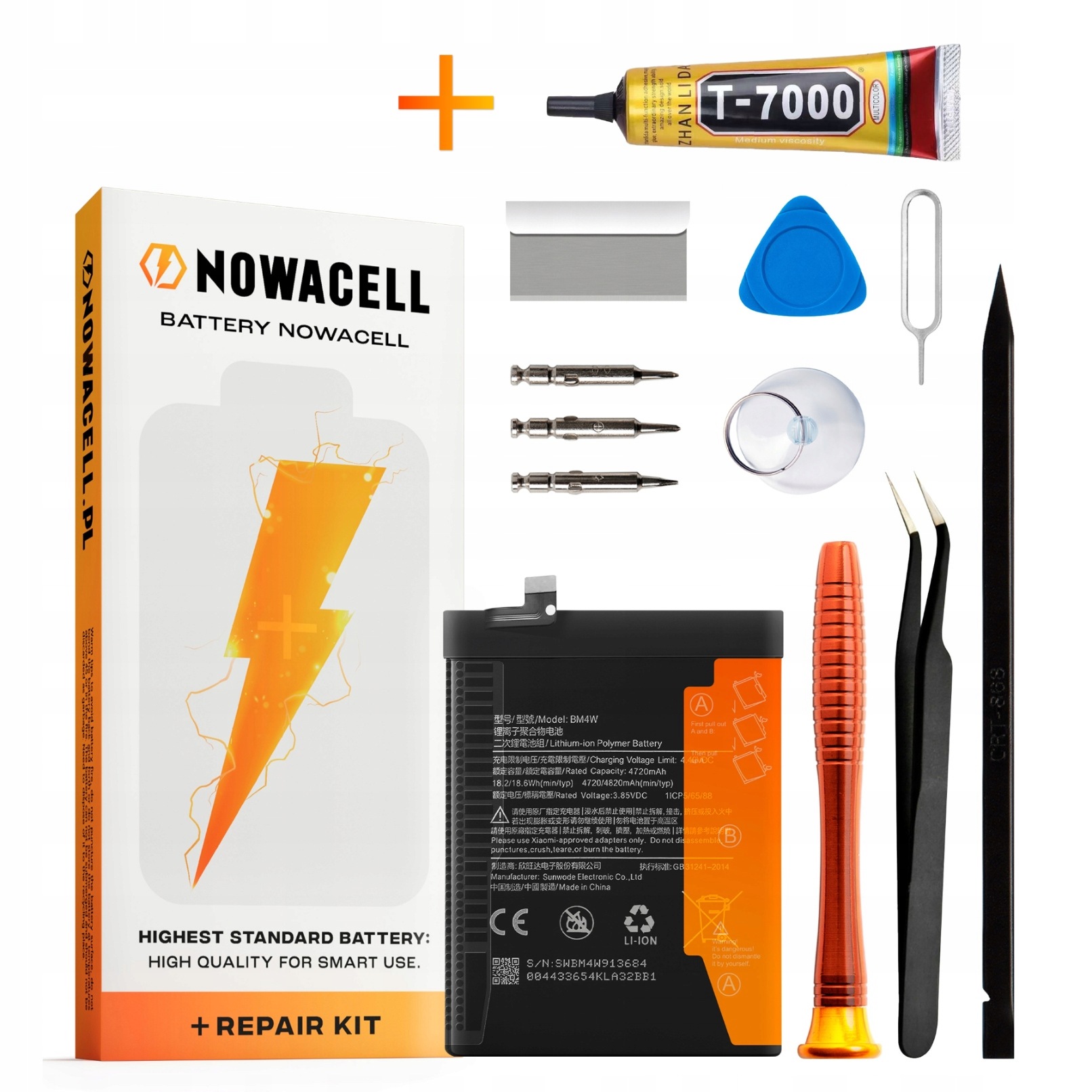 Zestaw Bateria BM4W Klej do Xiaomi Redmi Note 9 Pro 4820 mAh