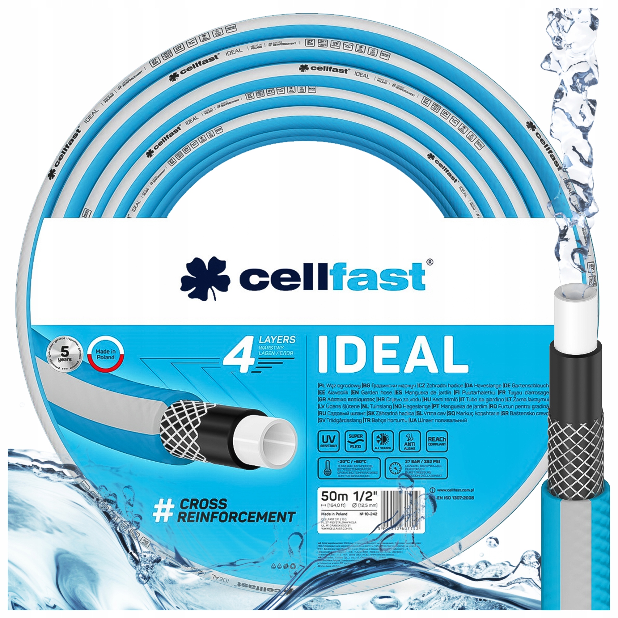 Wąż Ogrodowy 1/2" 50m Mocny Cellfast 4-Warstwowy Elastyczny Odporny Ideal