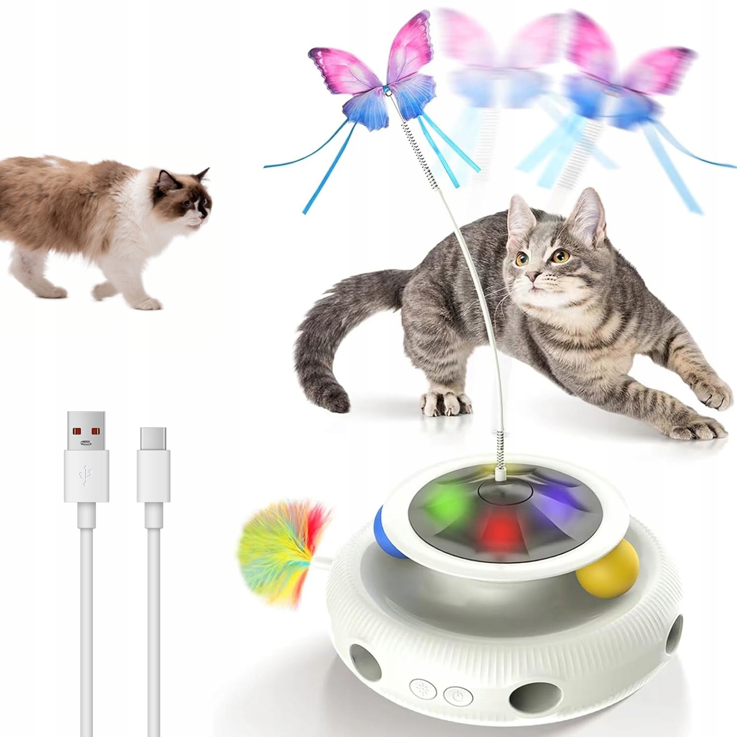 4V1 Moderní Automatická Interaktivní Hračka Pro Kočky Otočná O 360°