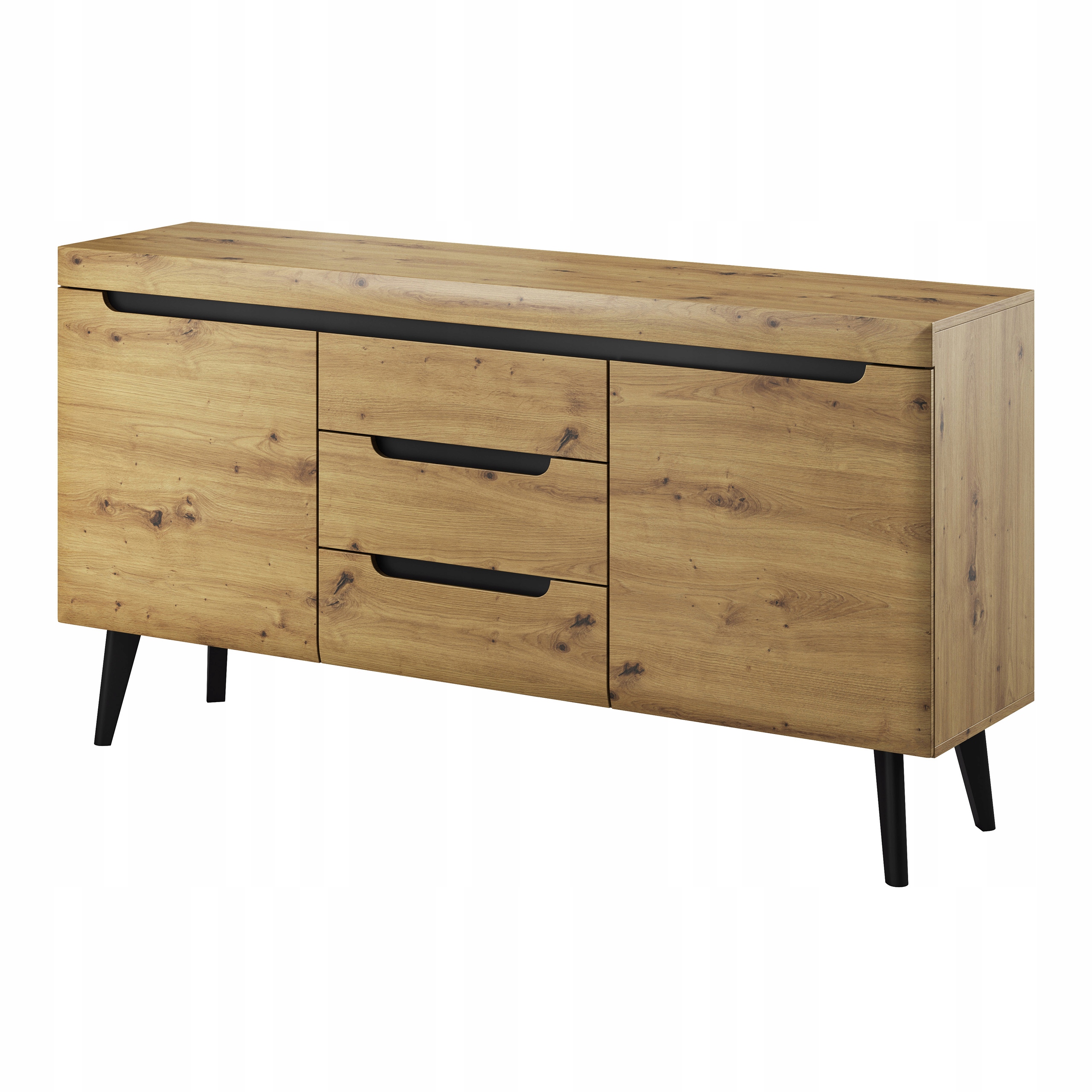 Komoda Nordico 160 cm do obývacího pokoje Ložnice 3 zásuvky 2 Dvířka Dub Artisan