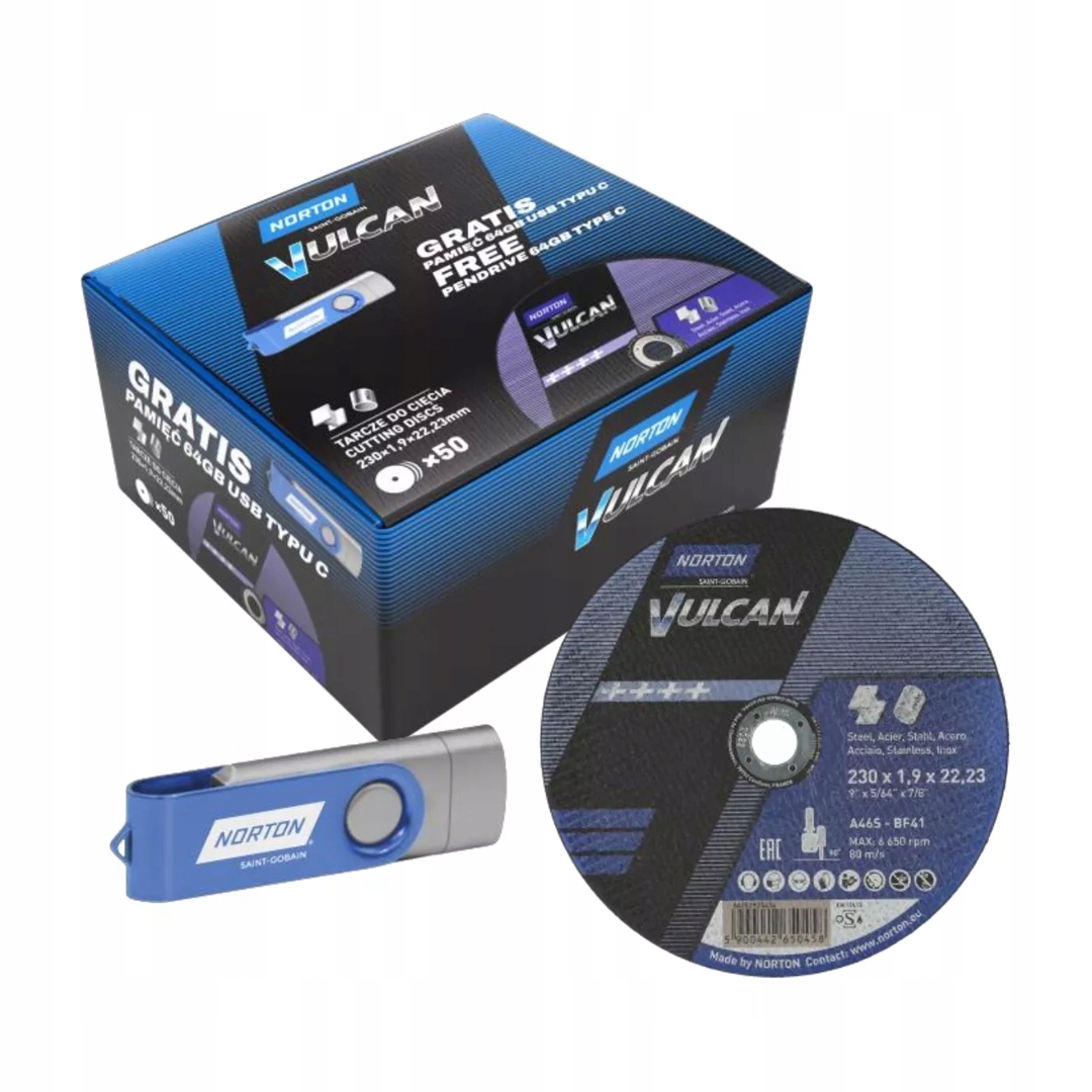 Kotouč na kov 230x1,9 mm Inox Norton Vulcan X-Treme 50 Ks Usb-c 64GB