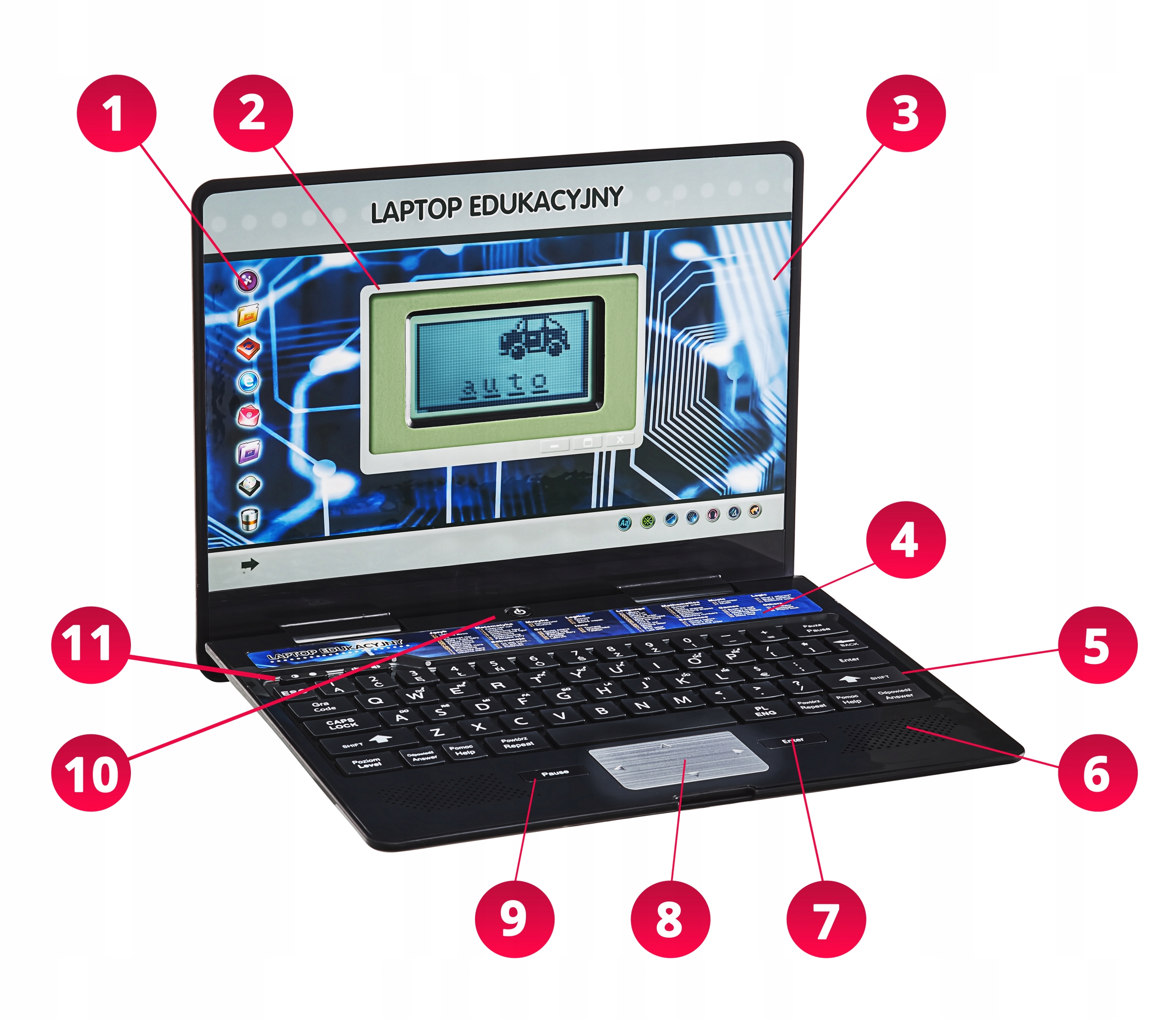 Komputerek laptop dla dzieci edukacyjny 2 języki Wysokość produktu 5 cm