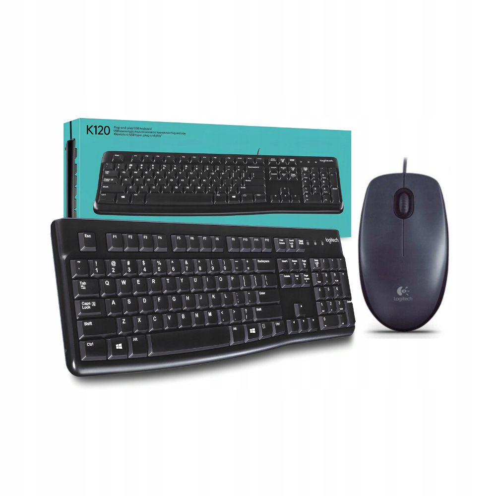 Zestaw Przewodowy Klaw. + Mysz Logitech MK120 Czarny USB-A DO PRACY BIURA