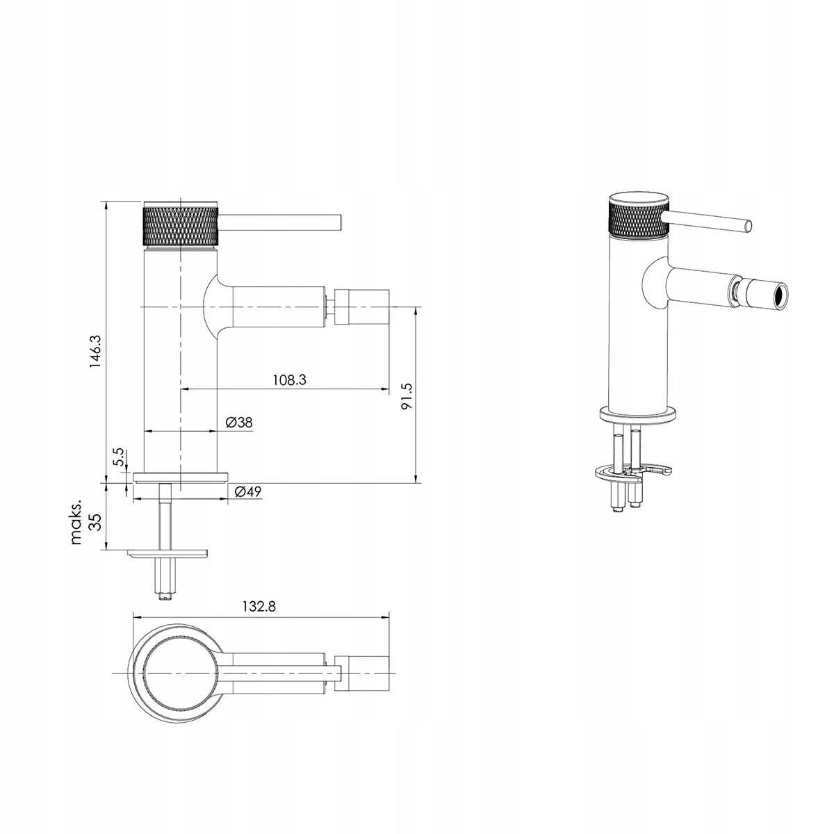 BATERIA BIDETOWA STOJĄCA CHROM BŁYSZCZĄCY KSURO 01 Marka inna