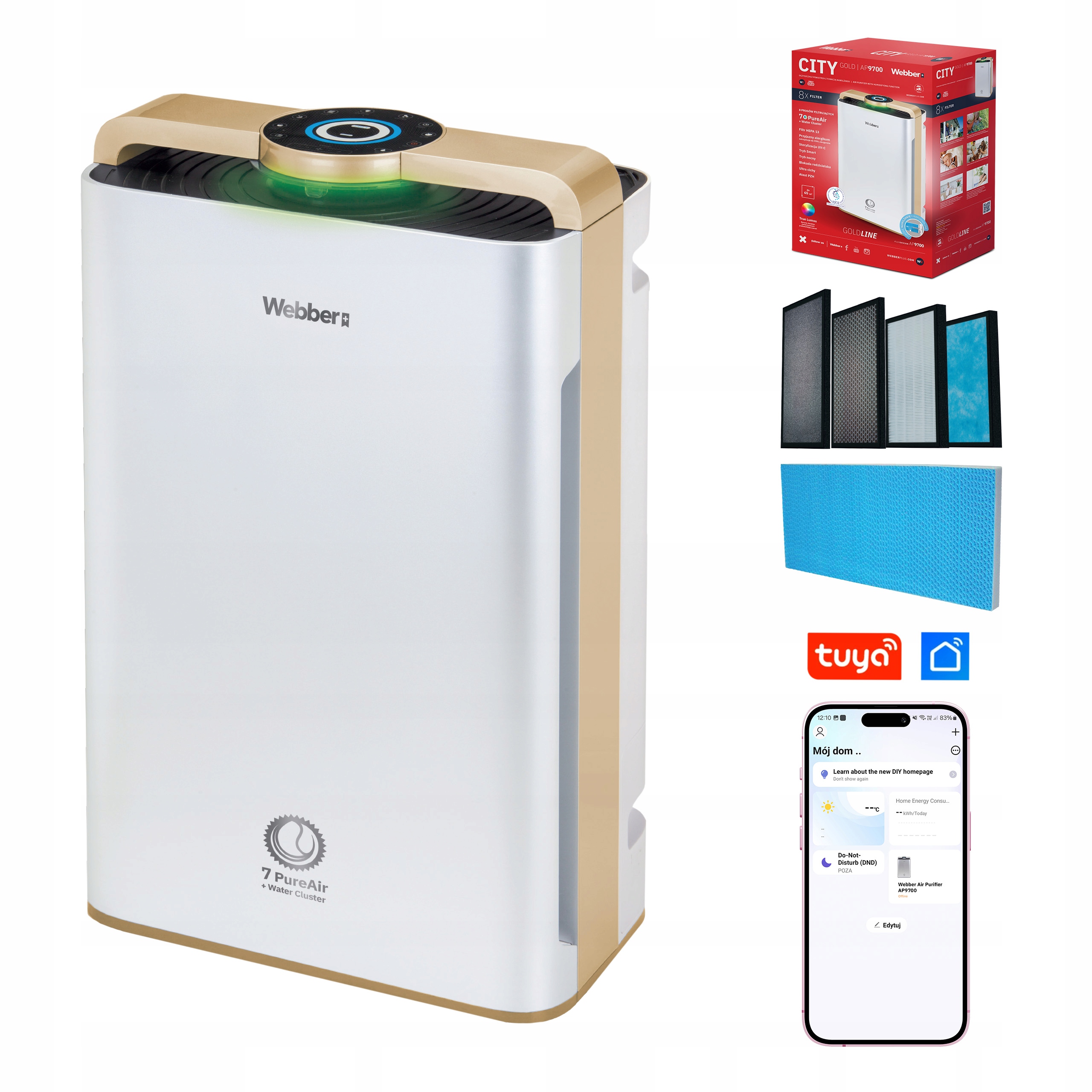 Čistička vzduchu Webber AP9700 Wifi HEPA13 Uv Ionizátor Zvlhčovač Vzduchu