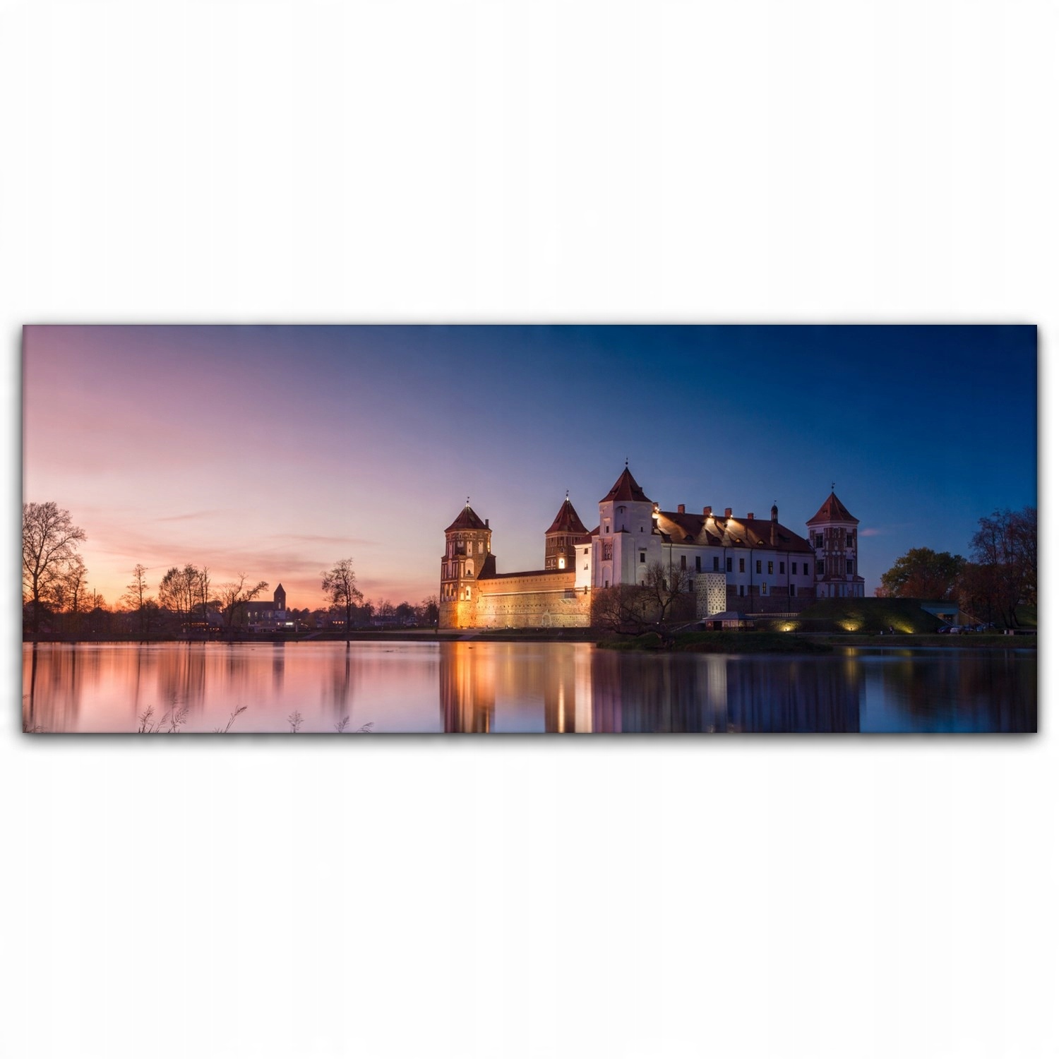 

Obraz na płótnie z foto 125x50 Zamek Jezioro Noc
