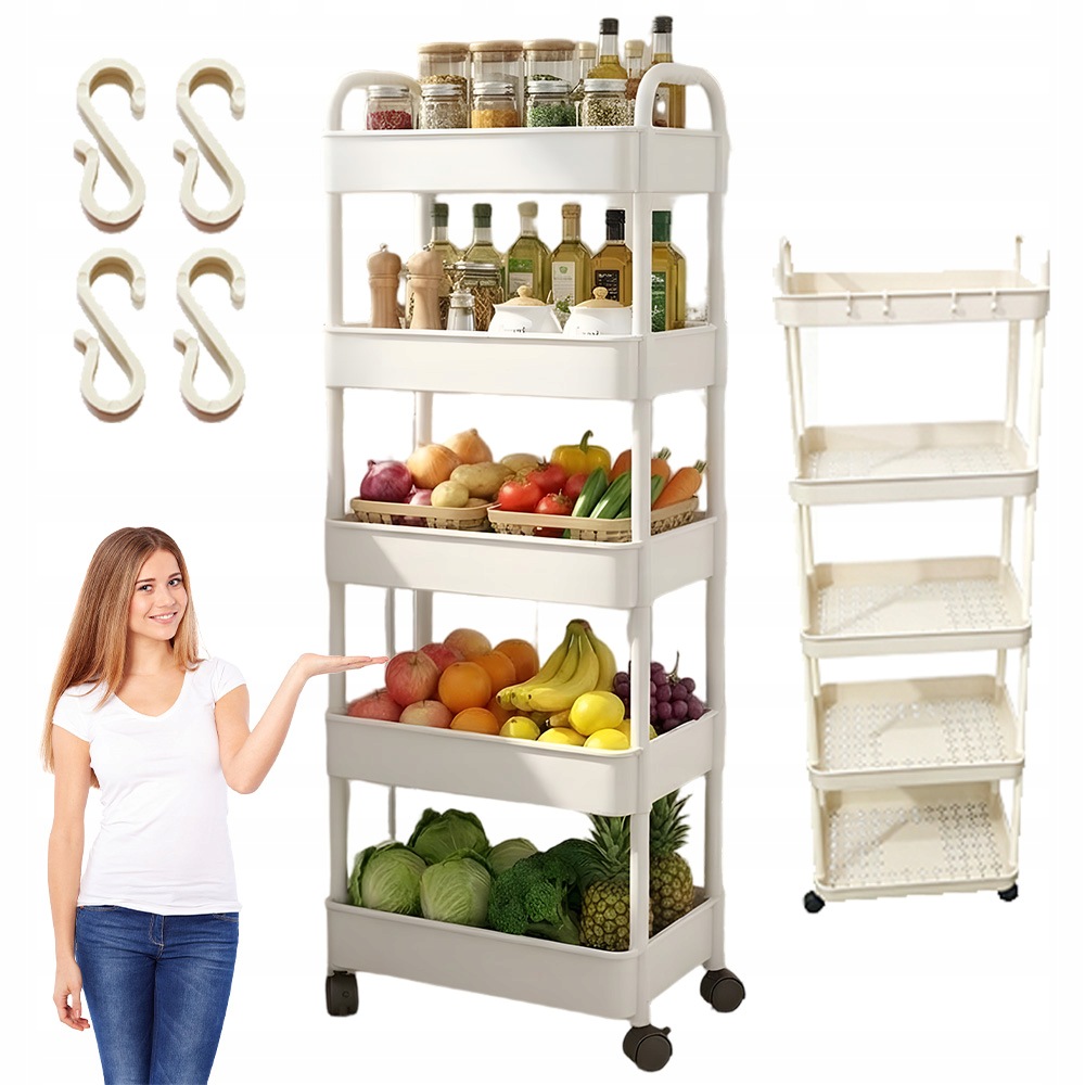 Koupelnový Kuchyňský Regál Na Kolečkách 5 Polic Abs Stabilní 128 CM