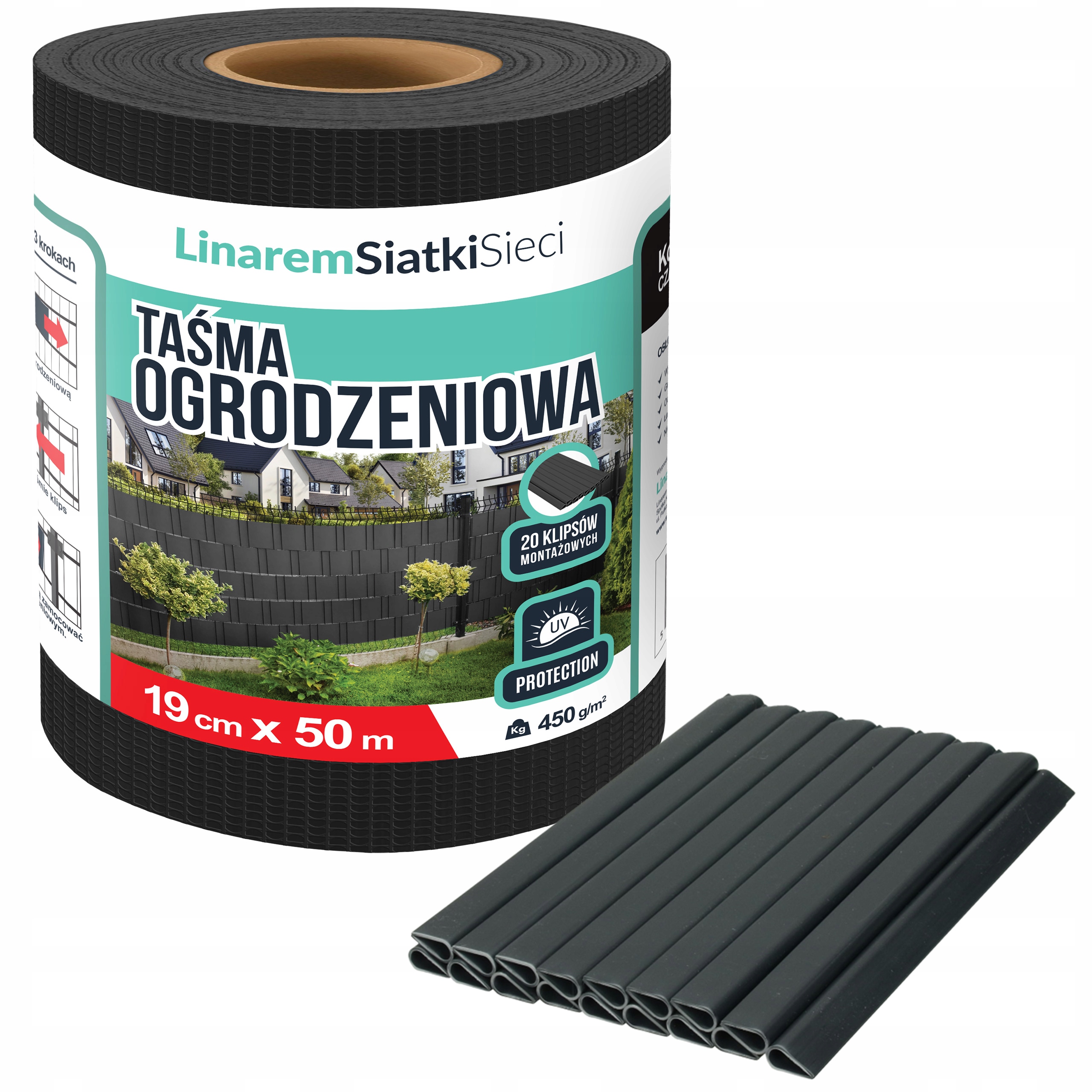 Taśma Ogrodzeniowa 19cmx50m +uv Osłona Na Ogrodzenia Panelowe Płot Czarna