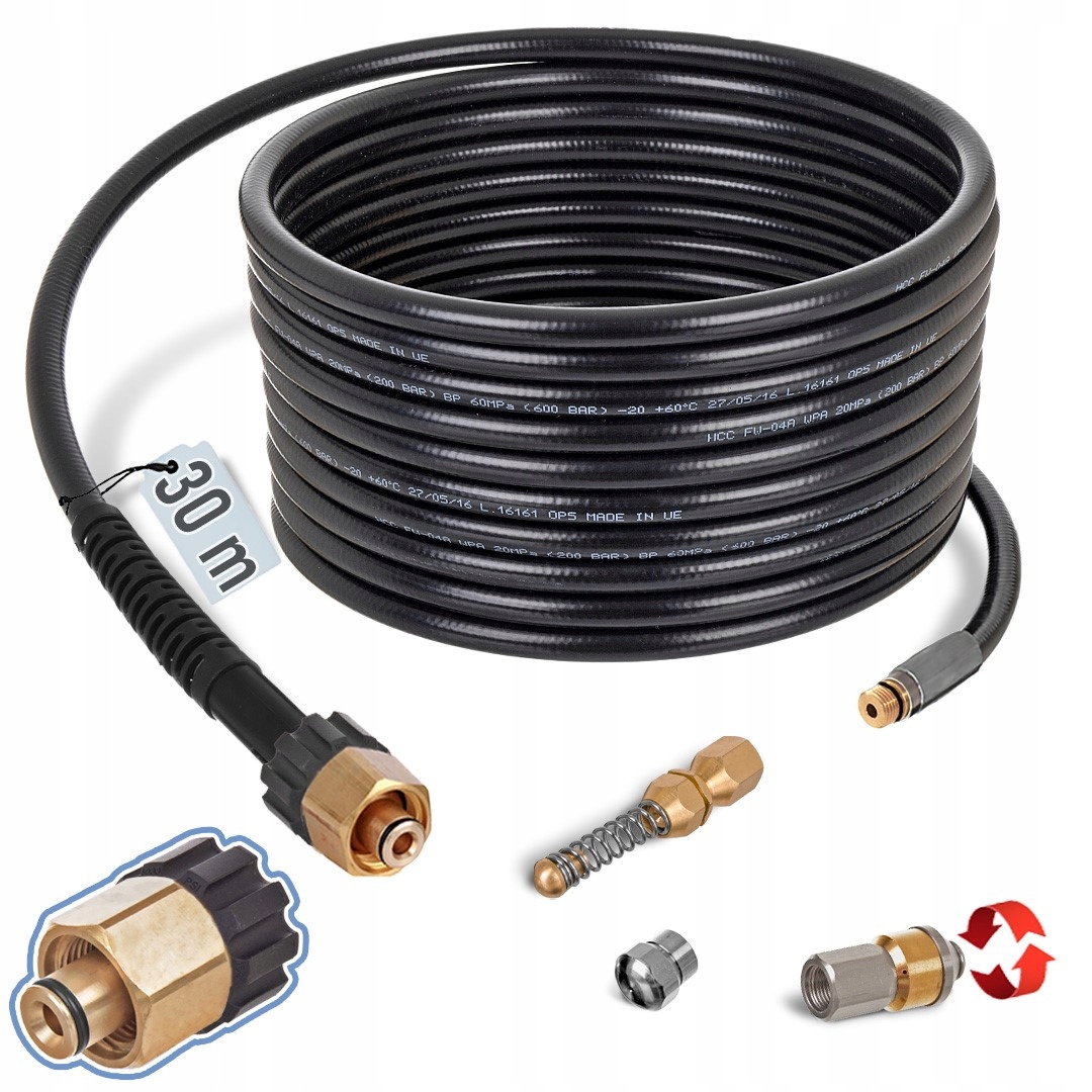 Hadice 30 m 3x Tryska Pro Přepínání Kanalizace Trubek Pro Karcher Hd Easylock TR22
