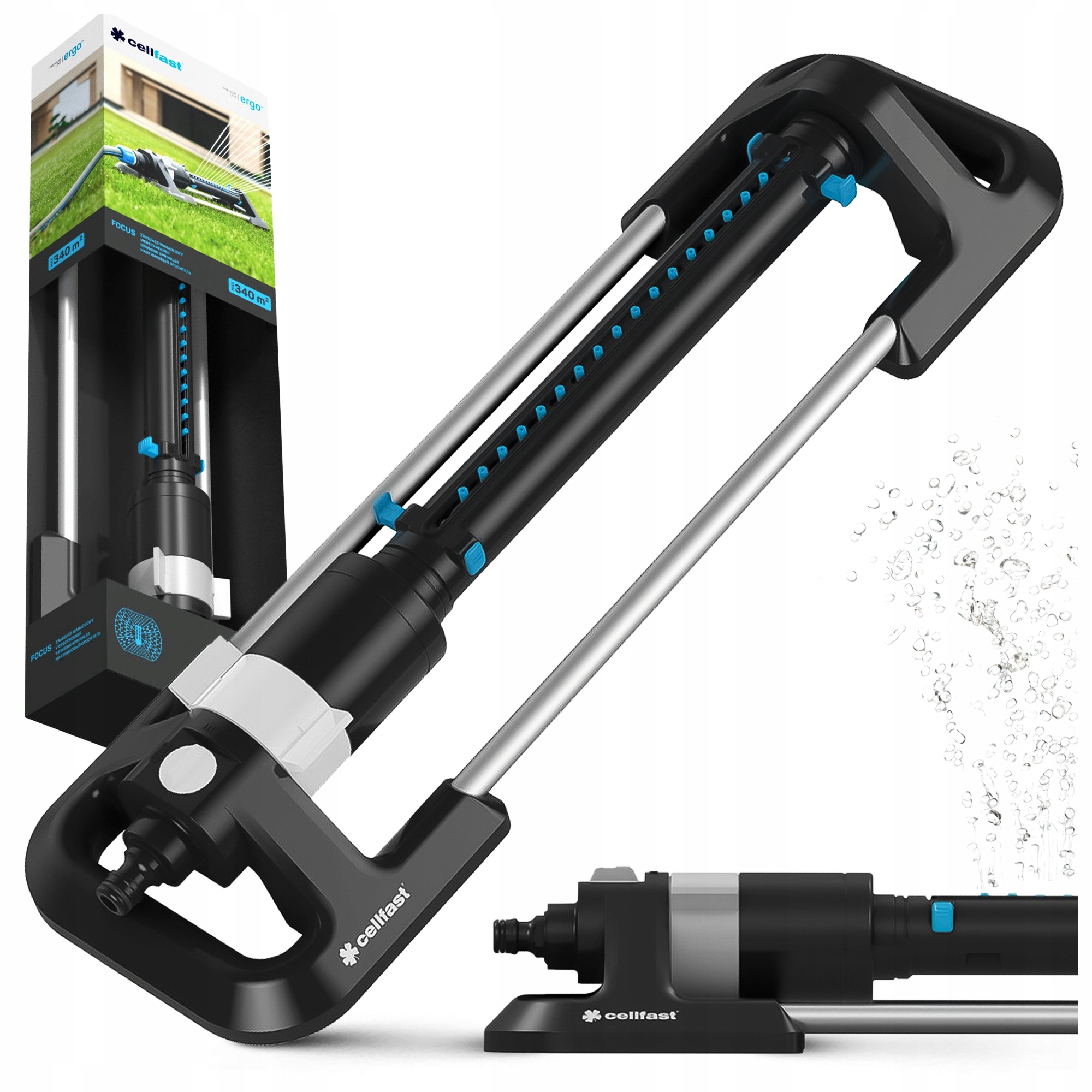 Zahradní výkyvný zavlažovač Cellfast na trávník Focus Ergo nastavitelný 340 m2