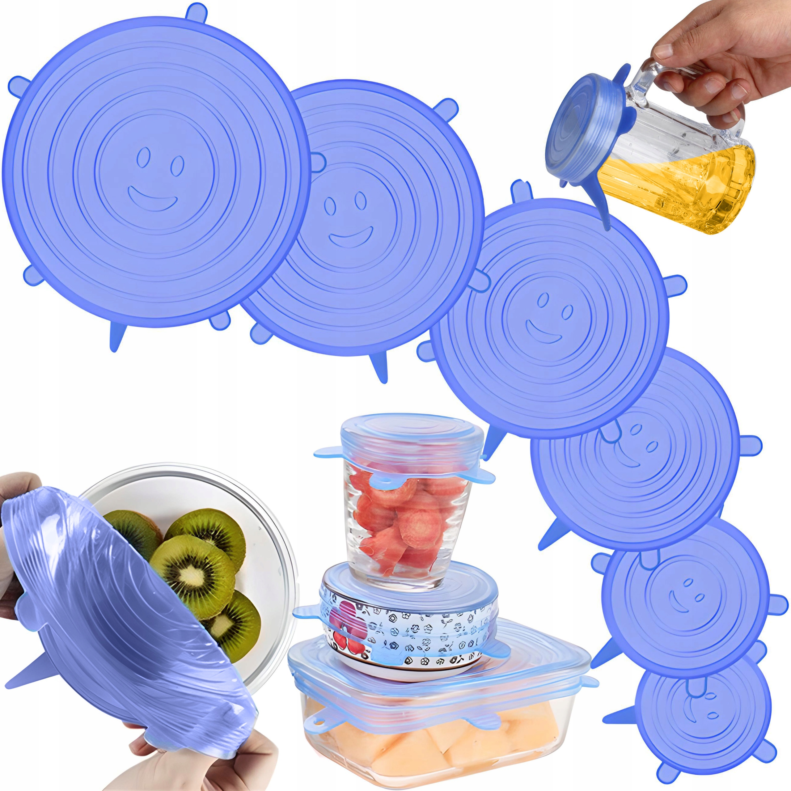 POKRYWKI SILIKONOWE UNIWERSALNE DO ŻYWNOŚCI 6SZT Stan opakowania oryginalne