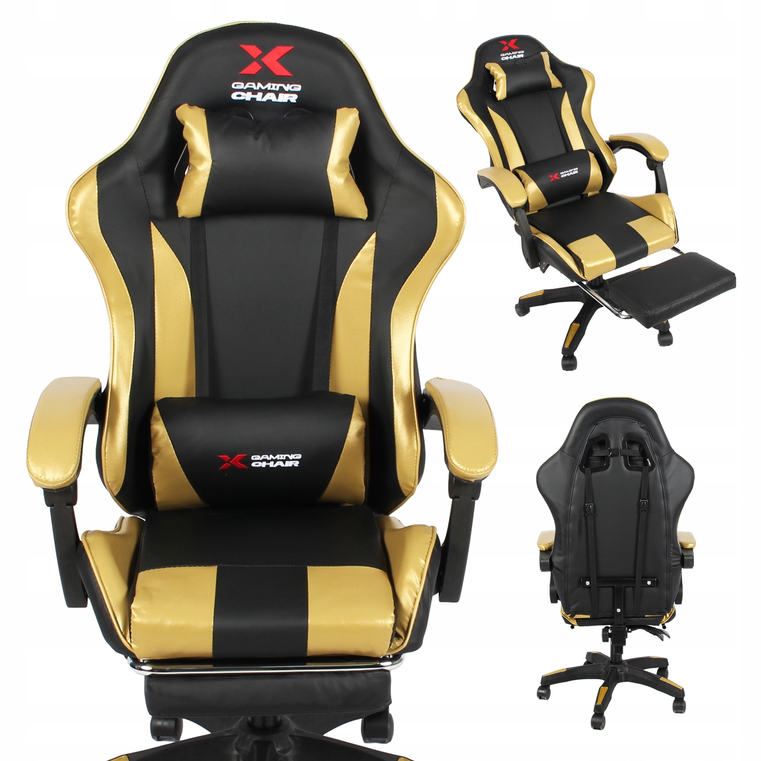 Fotel Gamingowy Biurowy Obrotowy Krzesło Gracza Xgaming Czarno Złoty