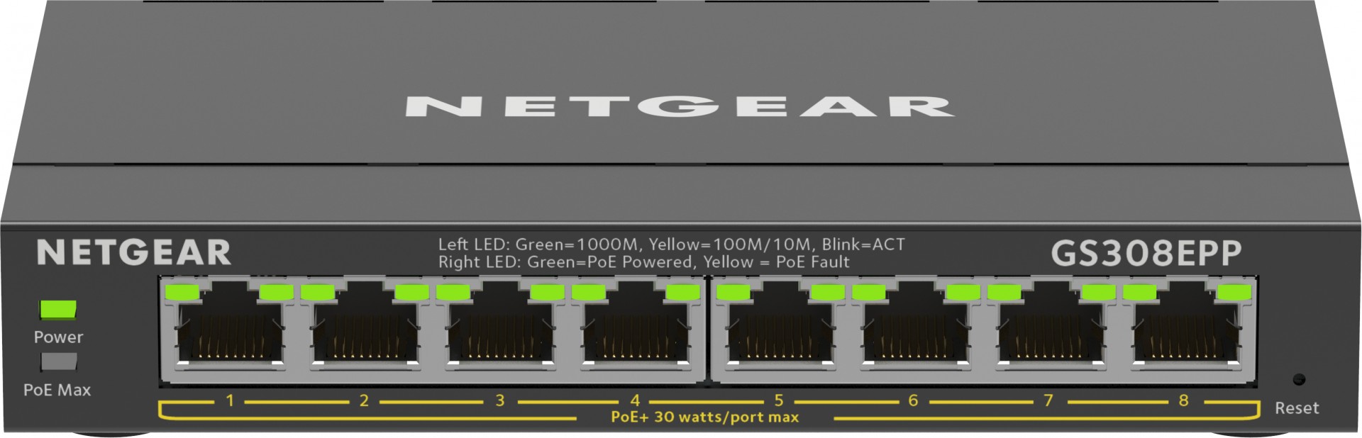 Netgear 8-portový Gigabit Ethernet High-Power PoE+ Plus prepínač spravovateľný