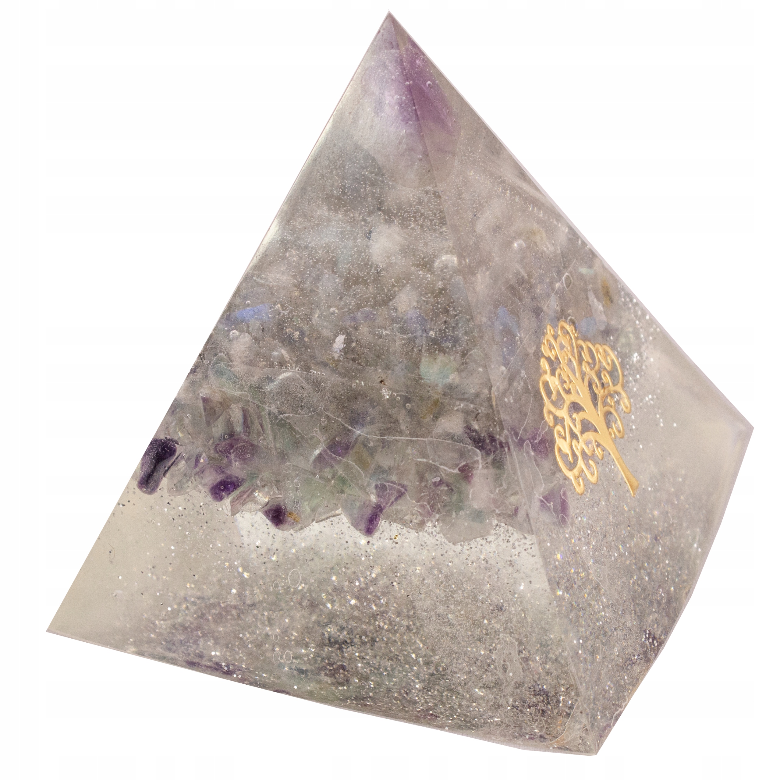 Krásná Pyramida Orgonit Ametyst Fluorit Hliník Feng Shui Energie 6 cm