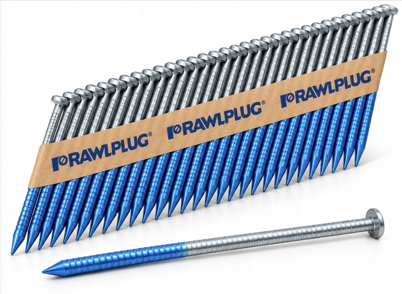 Hřebíky Pozink kroužkové Rawlplug 3,1x90mm 2200ks na papíře, úhel 34°