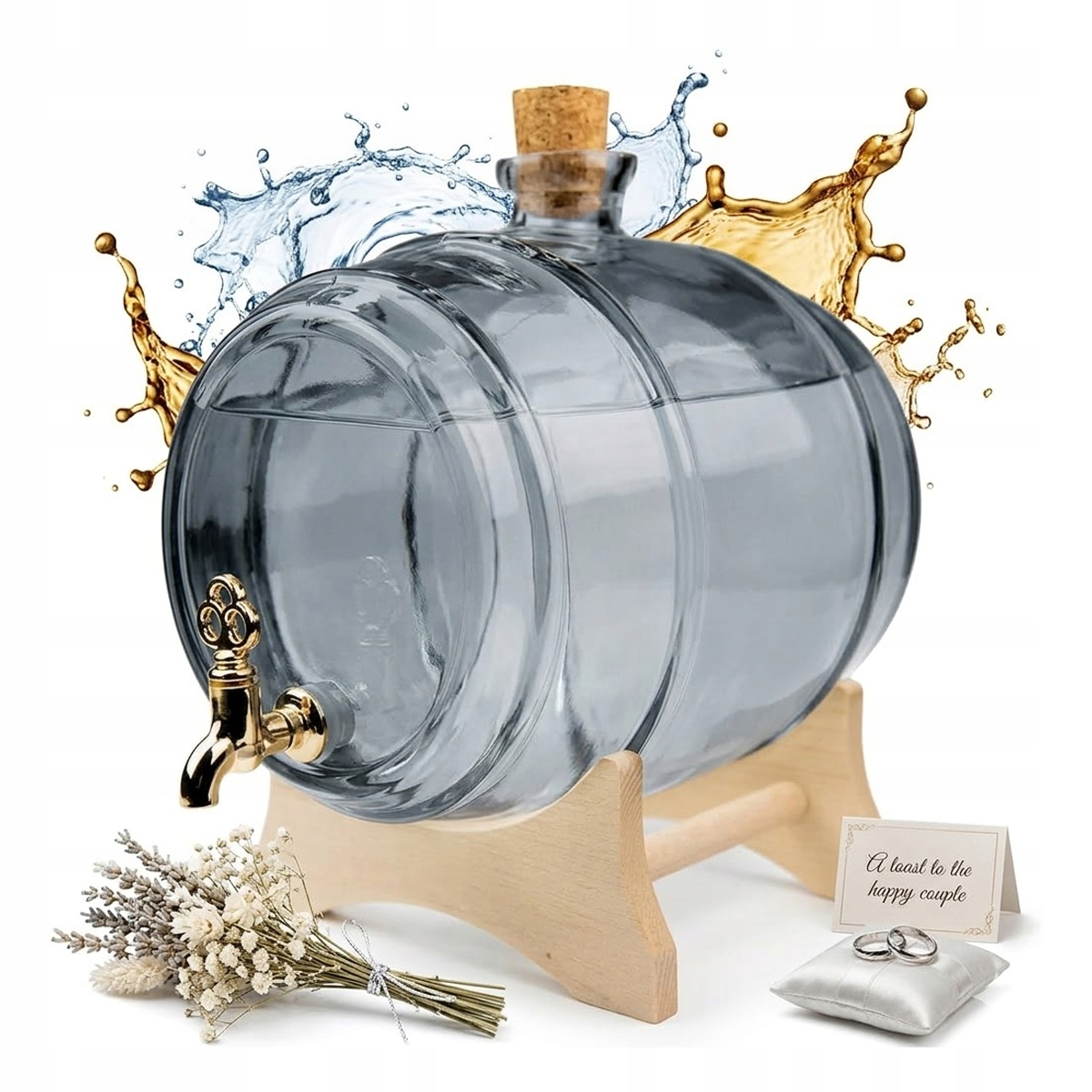 Skleněný Sud 5L Popelavý sud s kohoutkem Dárek Svatba Svatební Hostina Párty