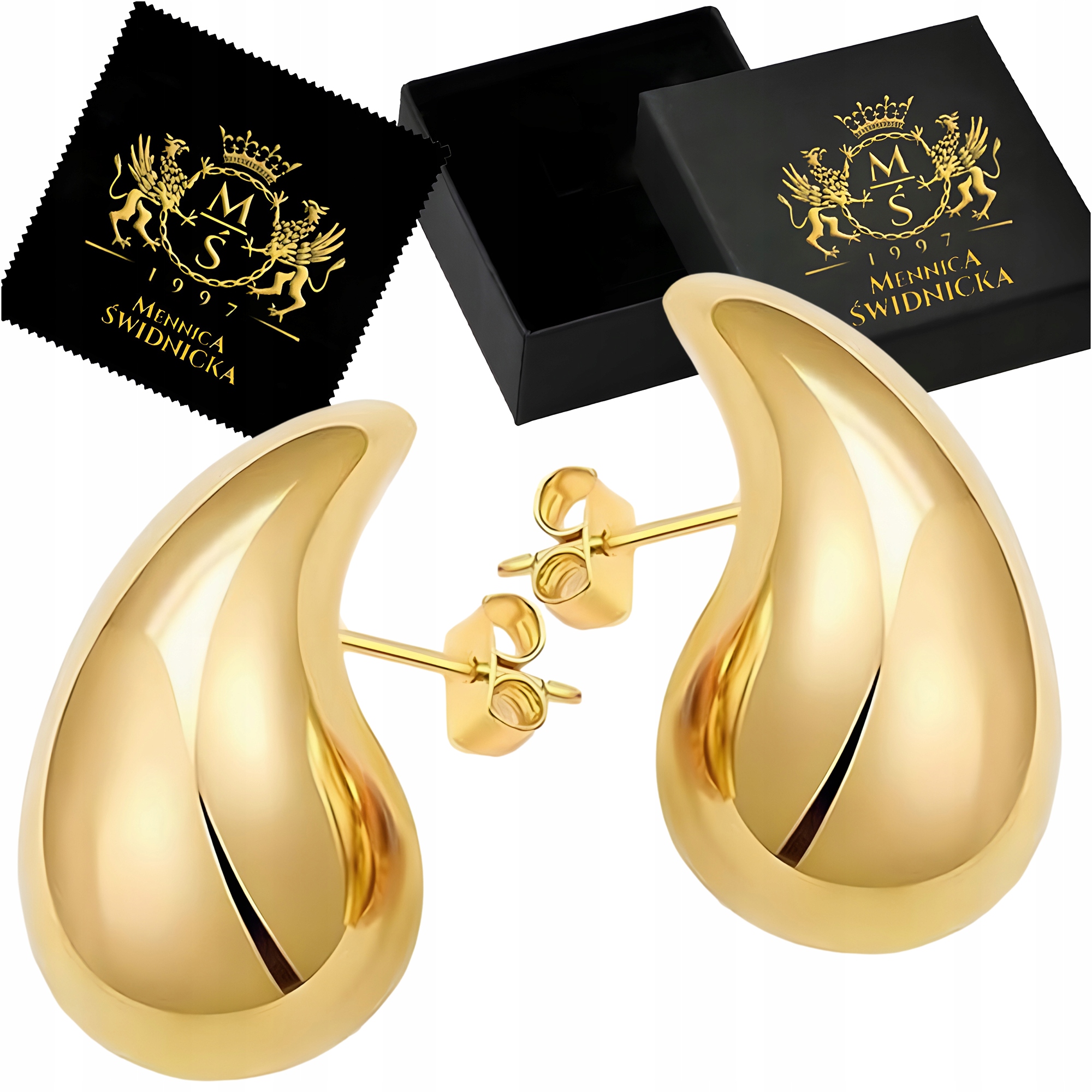 Złote Kolczyki Srebro 925 Krople Łezki Sztyfty Srebro Pozłacane