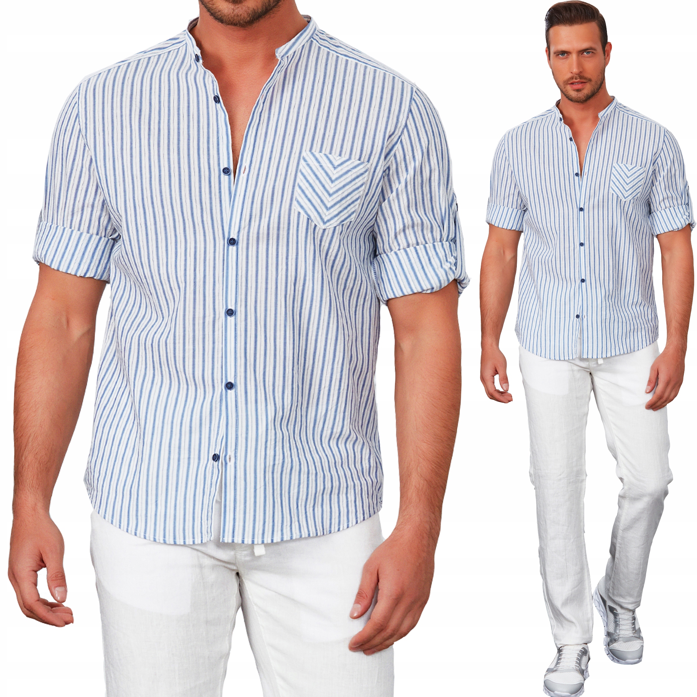 Pánská košile Stojka Mondo Lněná s proužky Len