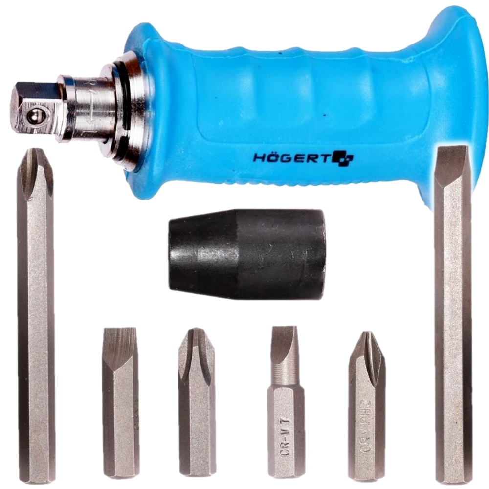 Wykrętak wkrętak udarowy Prawo/Lewo 1/2' + końcówki bity, Hogert Kod producenta HT1S077