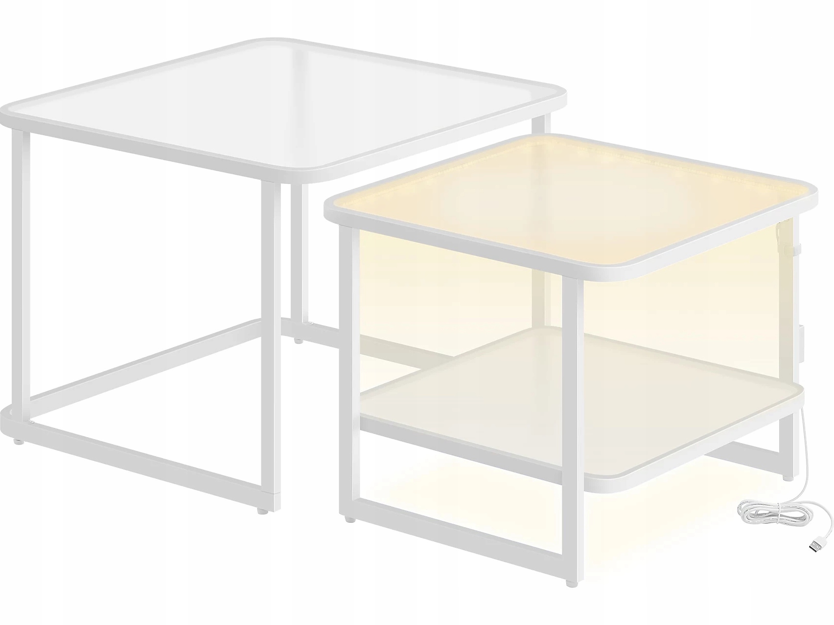 Konferenčný Stolík 2-DIELNY Set S Led Osvetlením Mliečne Sklo Biely