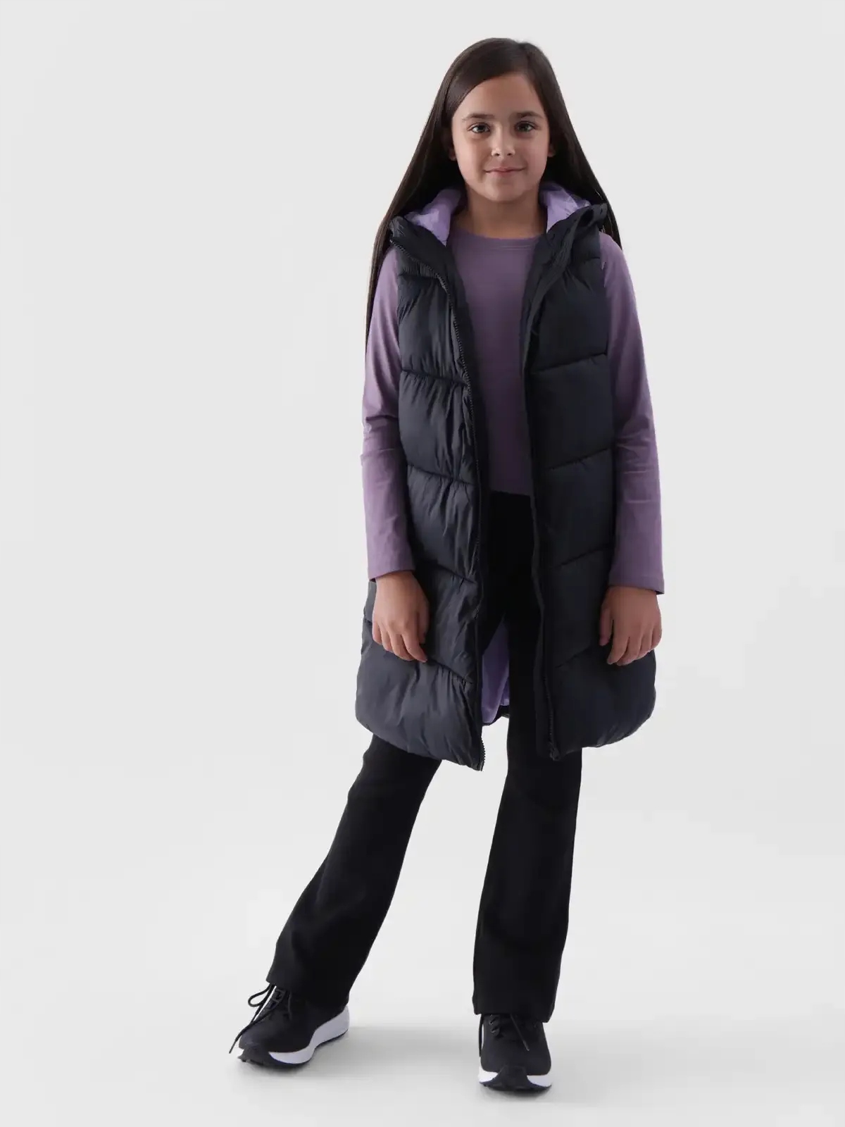 BEZRĘKAWNIK DZIEWCZĘCY 4F KURTKA KAMIZELKA PIKOWANA JESIENNA DŁUGA AW24F130 Marka 4F