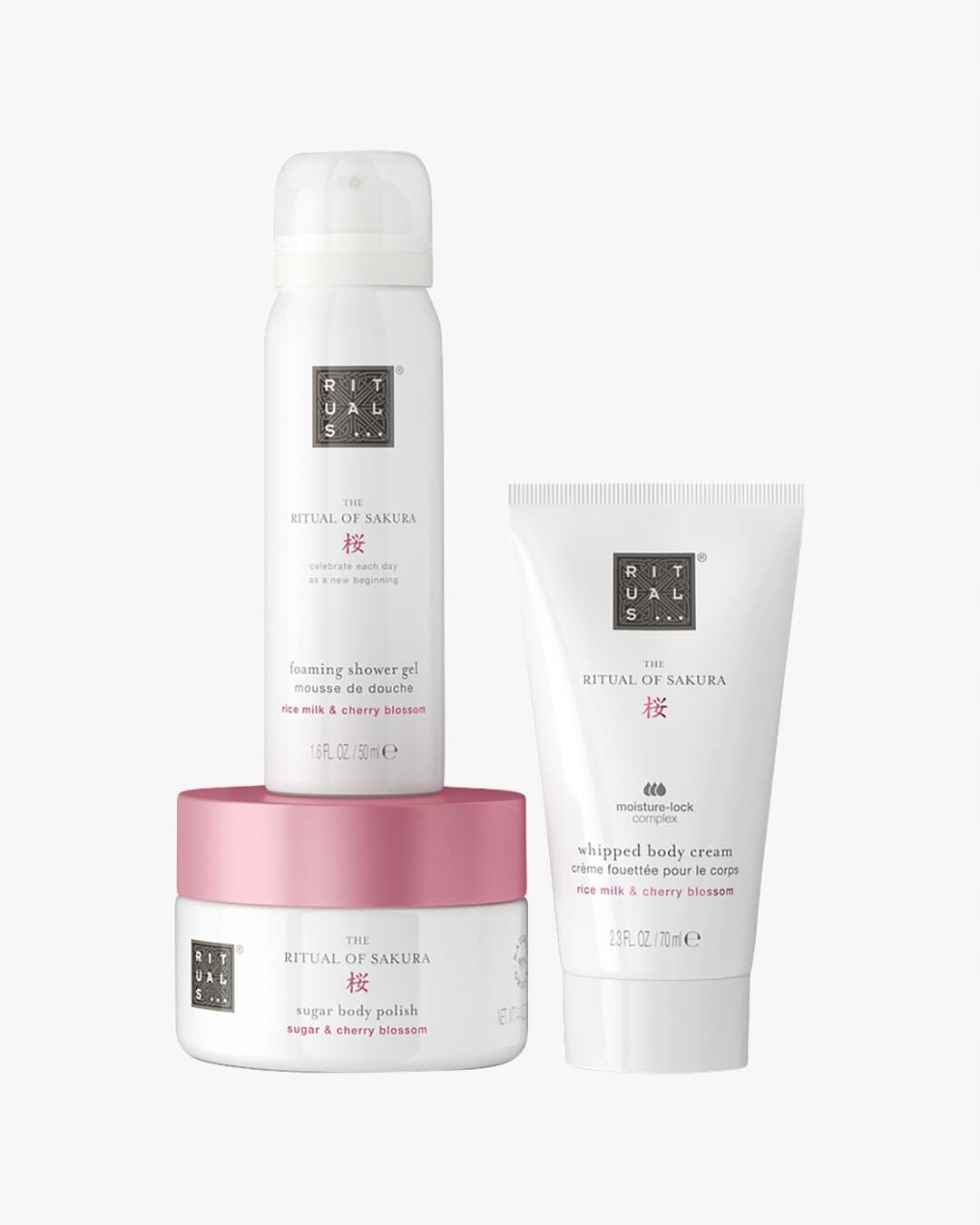 Rituals_set The Ritual of Sakura tělový peeling 125 g pěnivý gel pod