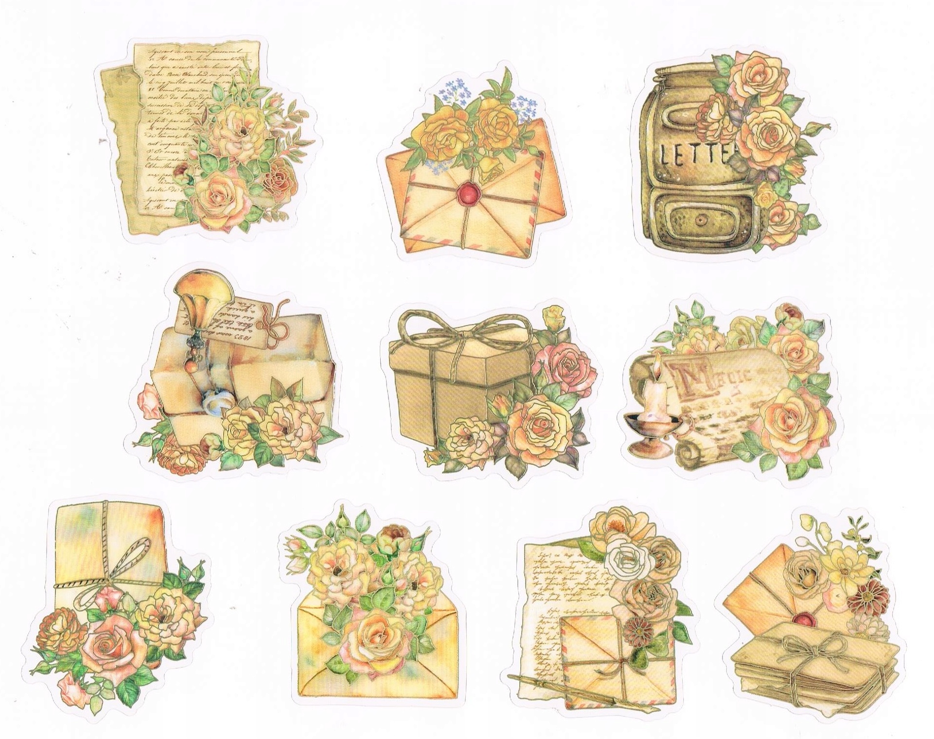 Naklejki Ozdobne Scrapbooking 20SZT Kwiaty Listy