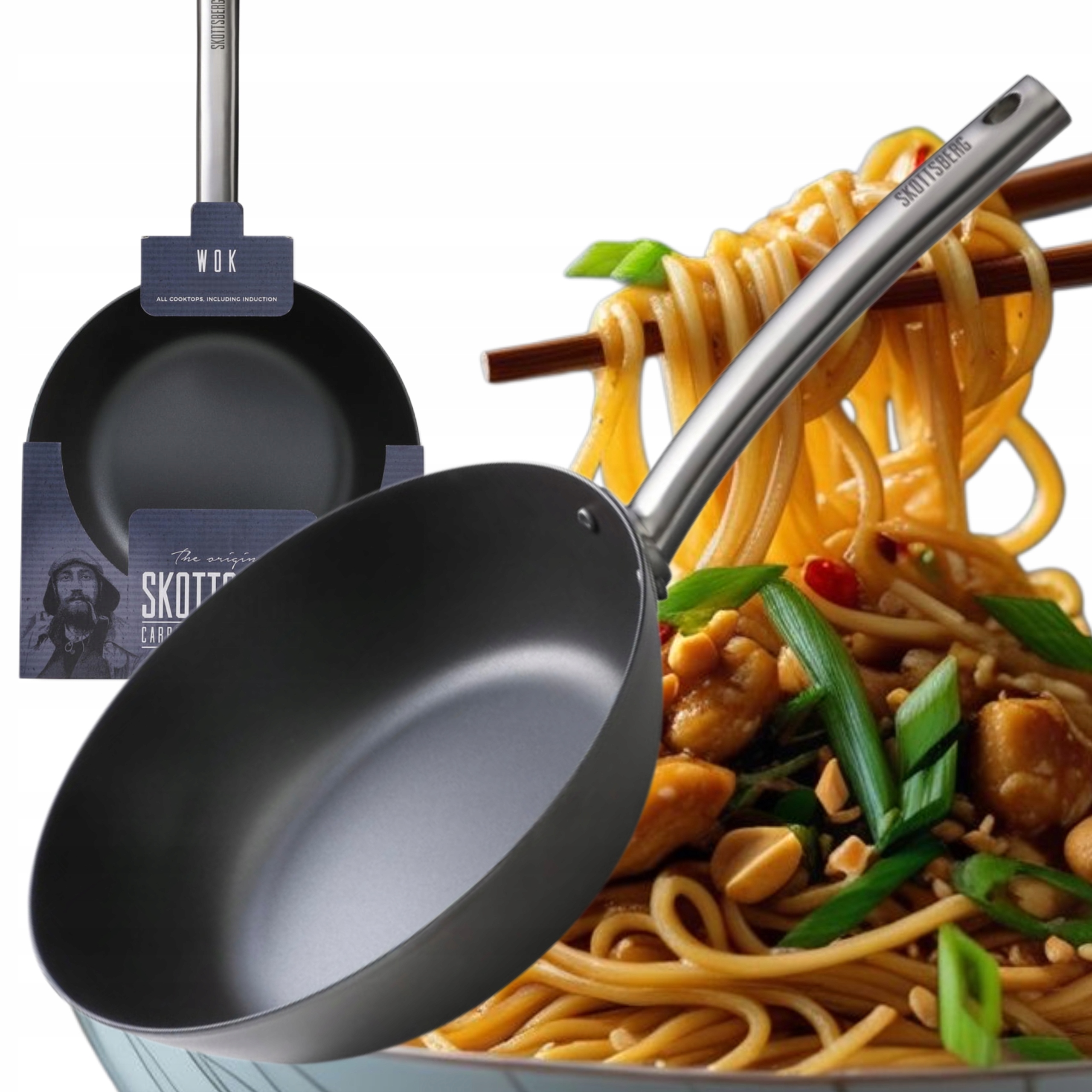 Wok Do Ázijskej Kuchyne 28CM Skottsberg Oceľový Silný Na Každú Varnú Dosku