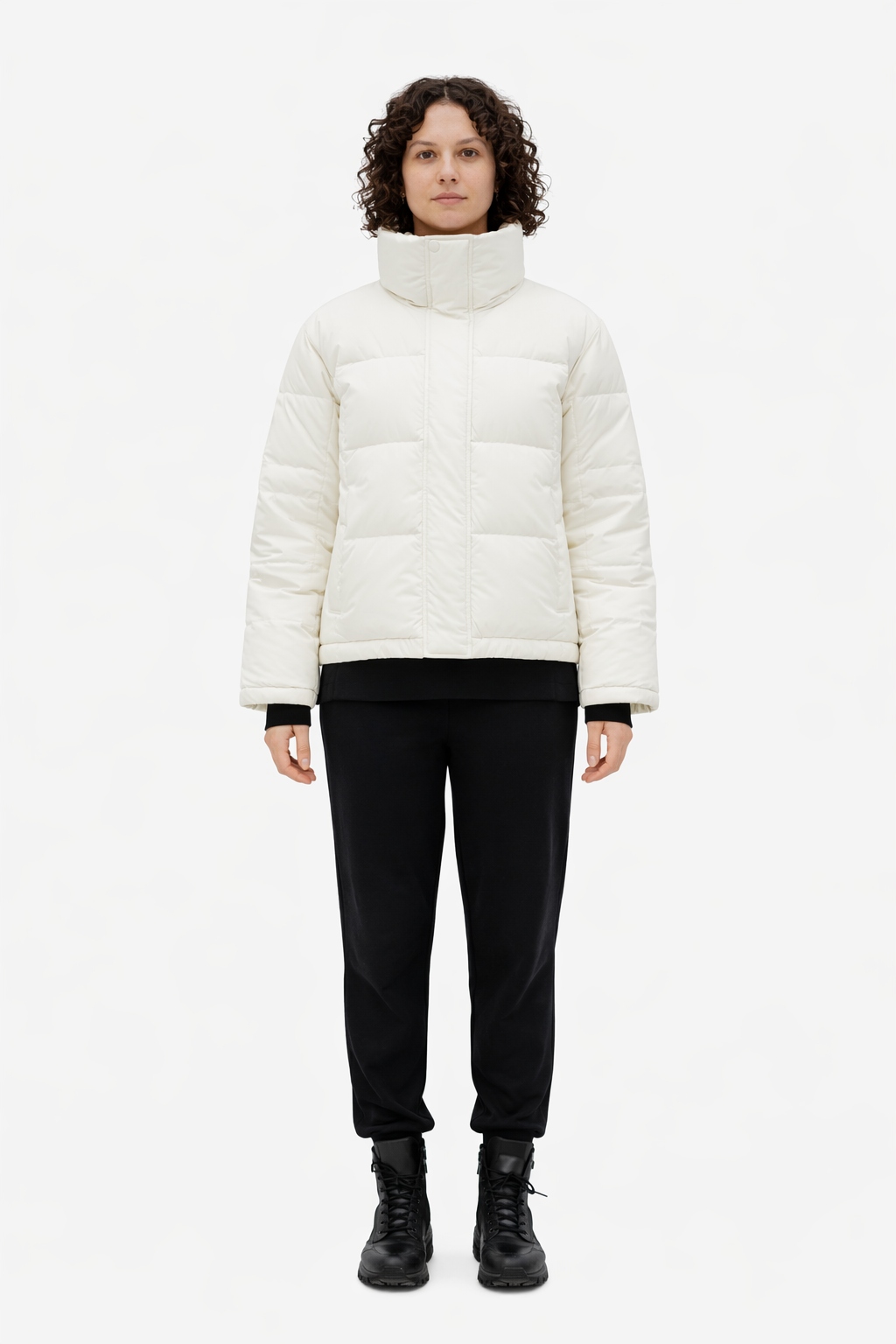 Bílá Prošívaná Bunda S Černými Pruhy 1I4A