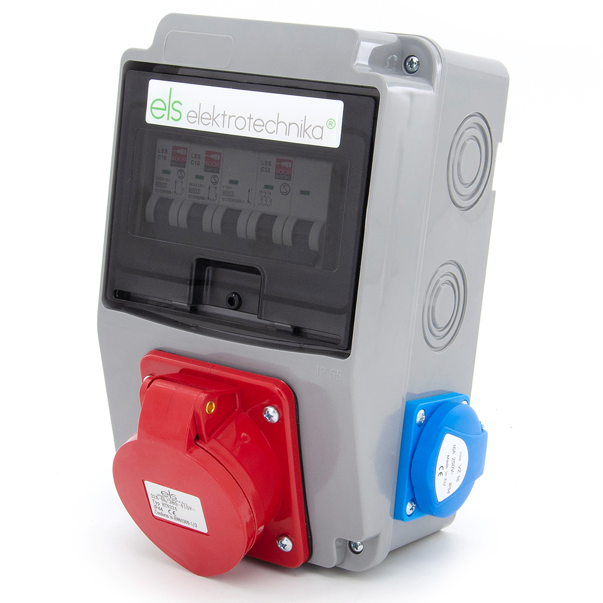 Stavební Rozvaděč Zabezpečený 32A/4P +C32 2*GS +2xC16 Skříňka IP65