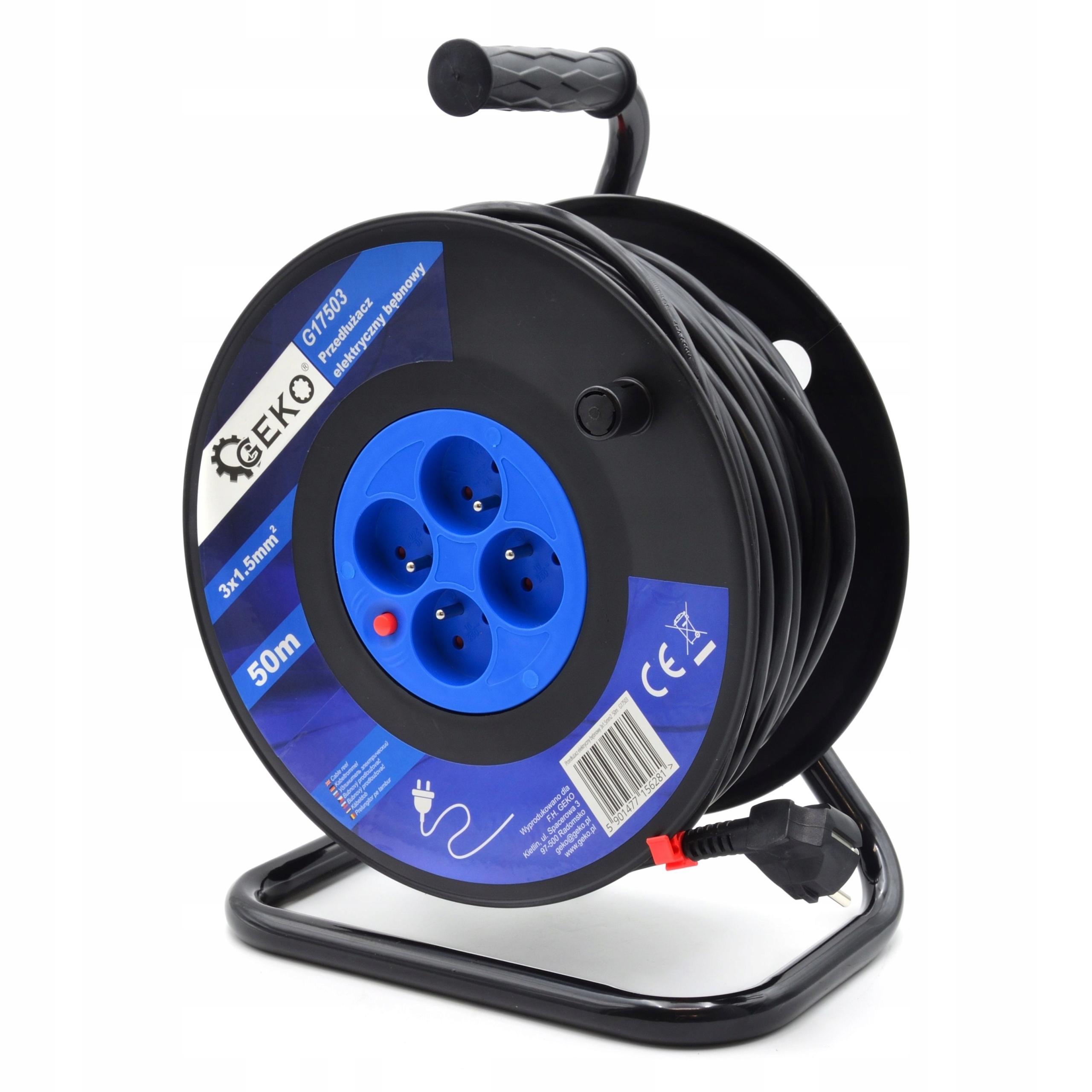 Predlžovací Kábel Bubnowý elektrický 50M na statíve 4 Zásuvky IP20 Geko Profi