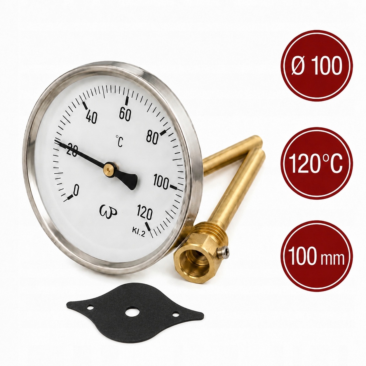 Bimetalový kotoučový teploměr TB100, 0-120°C R100 s krytem G1/2 ozdoba