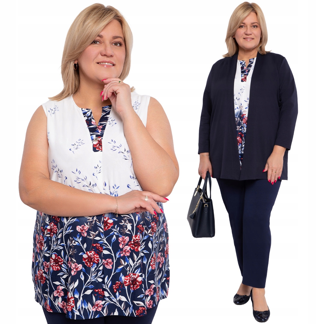 Bílo-granátový top s červenými květy 60/62