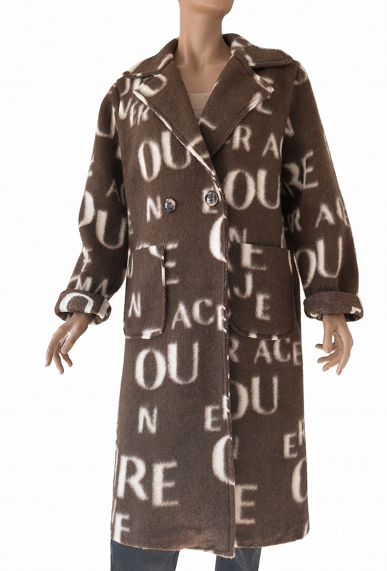 DŁUGI PŁASZCZ Z GRUBEGO, CIEPŁEGO FLAUSZU - PRZEJŚCIOWY, WIOSENNY UNI