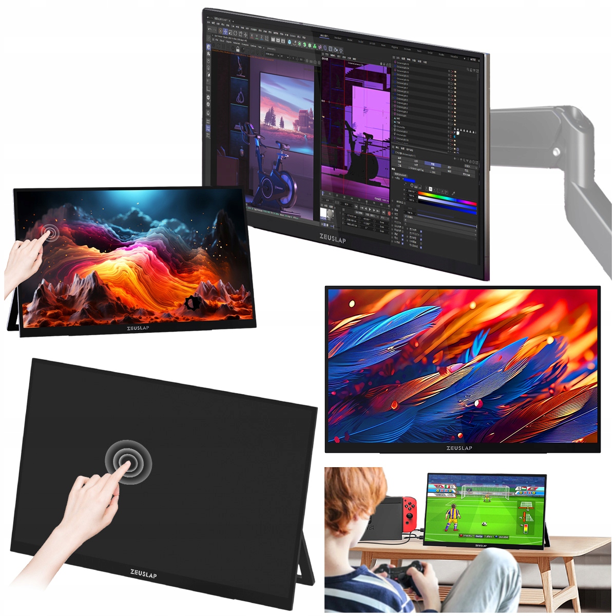 Přenosný monitor Pro Notebook Telefonu Konzole 13,3" Dotyk Zeuslap OL133ED