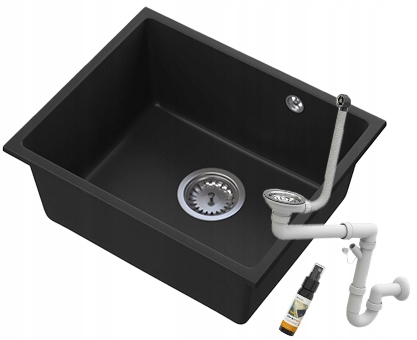 Granitový jednokomorový drez, poddoskový drez Manado, chróm, sifón 50