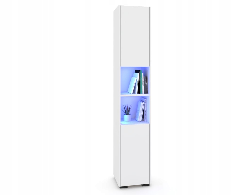 Stojící sloupek Skříňka do obývacího pokoje Vitrína Komoda Pawlacz Bílá Mat Led
