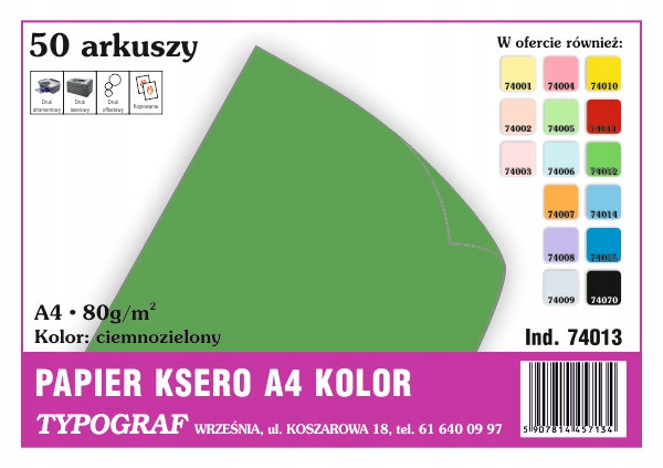 

Papier ksero A4 80g ciemnozielony op.50 arkuszy