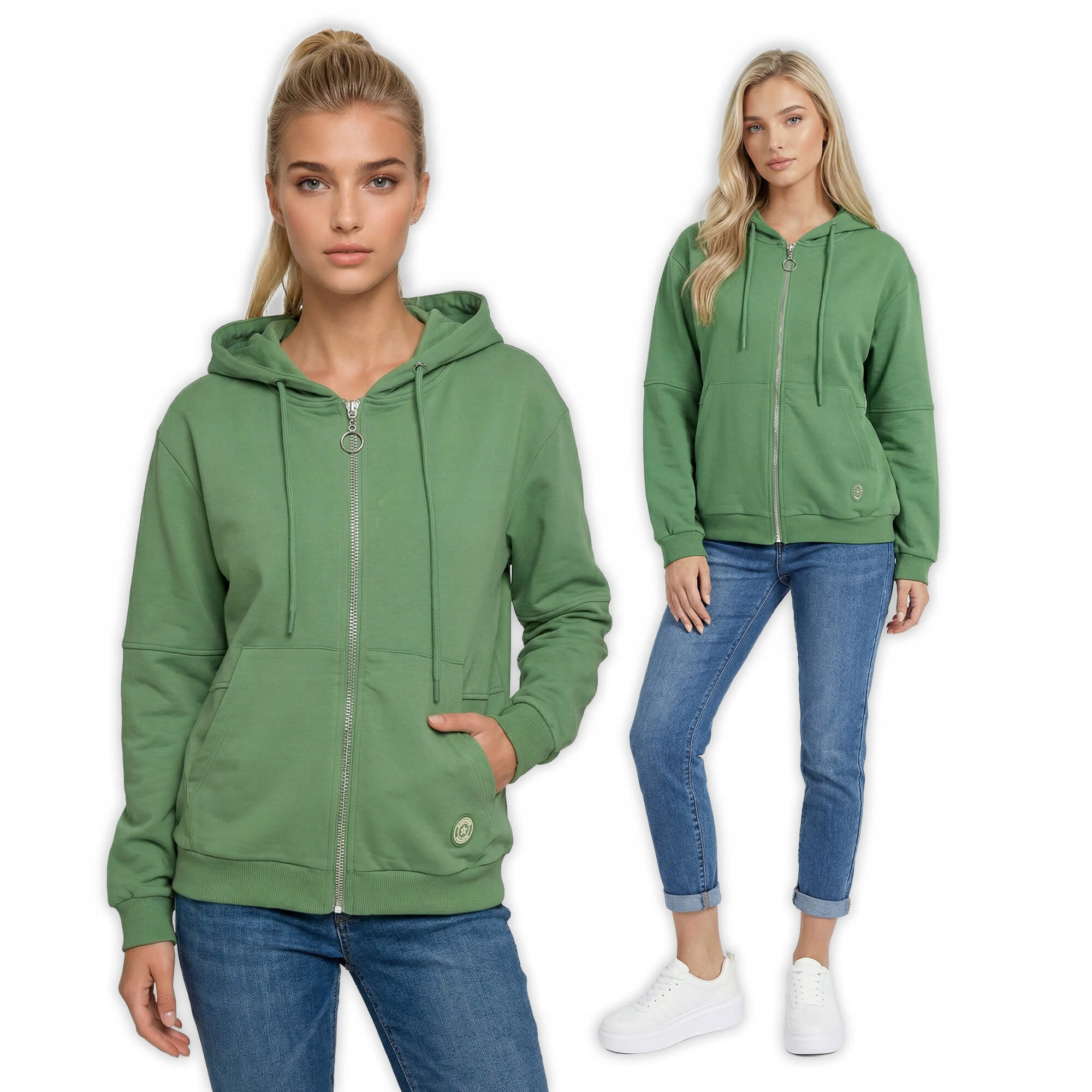 Bluza damska Megi kangurka rozpinana z kapturem J.Zielona L/XL