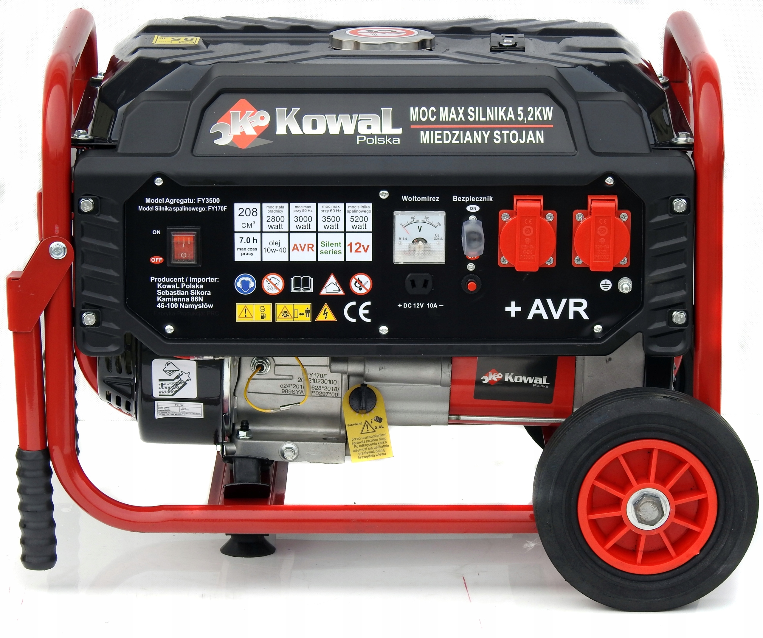 PROFESJONALNY AGREGAT PRĄDOTWÓRCZY 5,2kW KOŁA AVR+ MIEDZIANY STOJAN KOWAL Silnik 4-suwowy