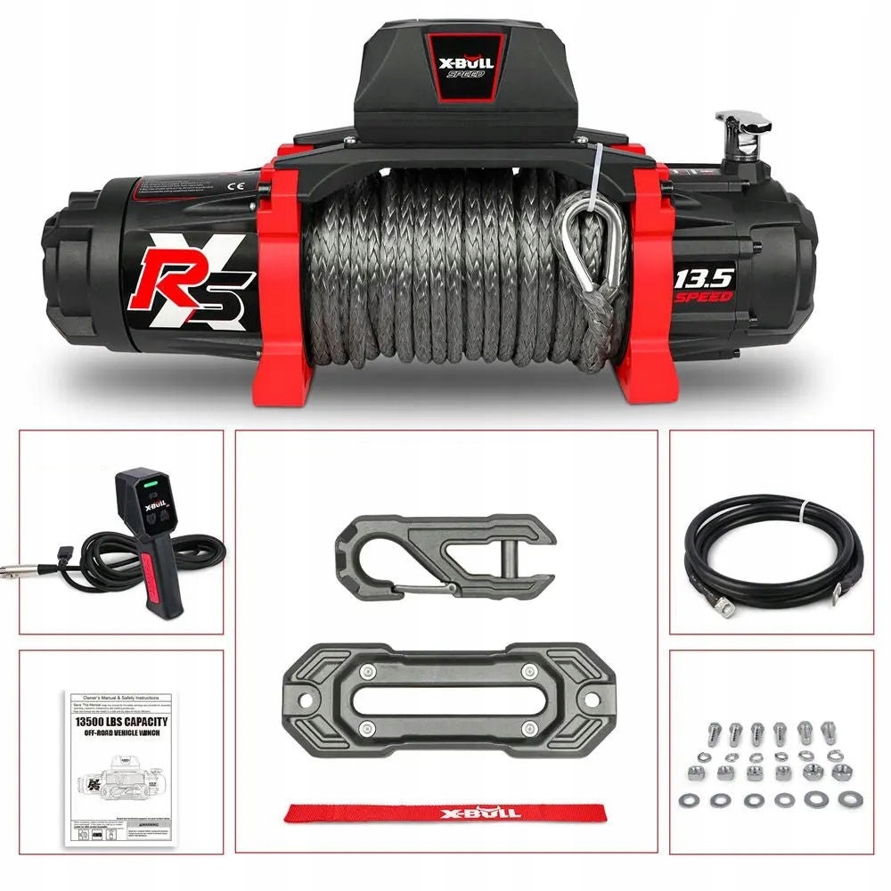 SZYBKA WYCIĄGARKA ELEKTRYCZNA 12V SAMOCHODOWA X-BULL 13500LB SYNTETYK 4X4