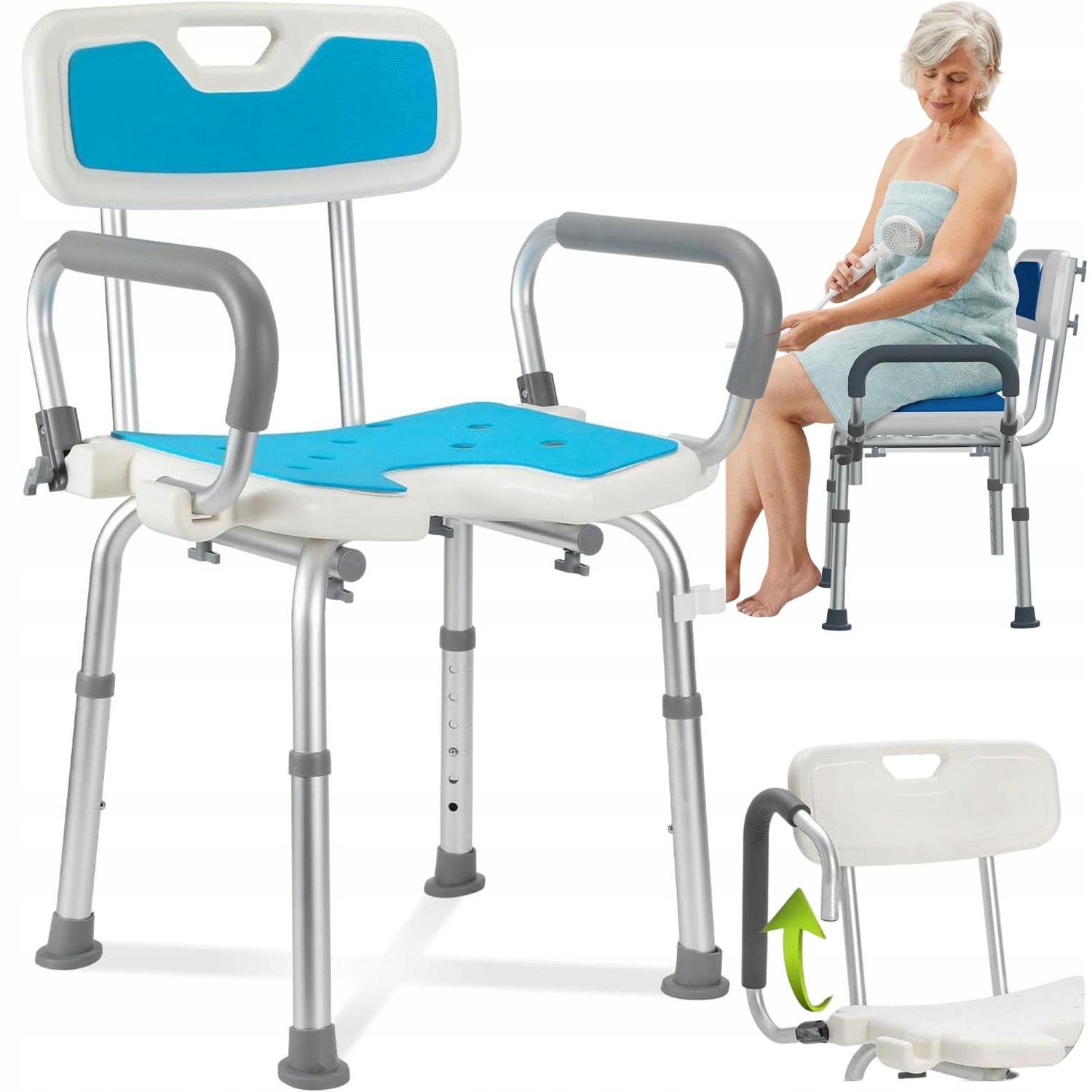 Krzesło Prysznicowe Składane Regulacja Wysokości 6 Stopni Obciążenie 150KG