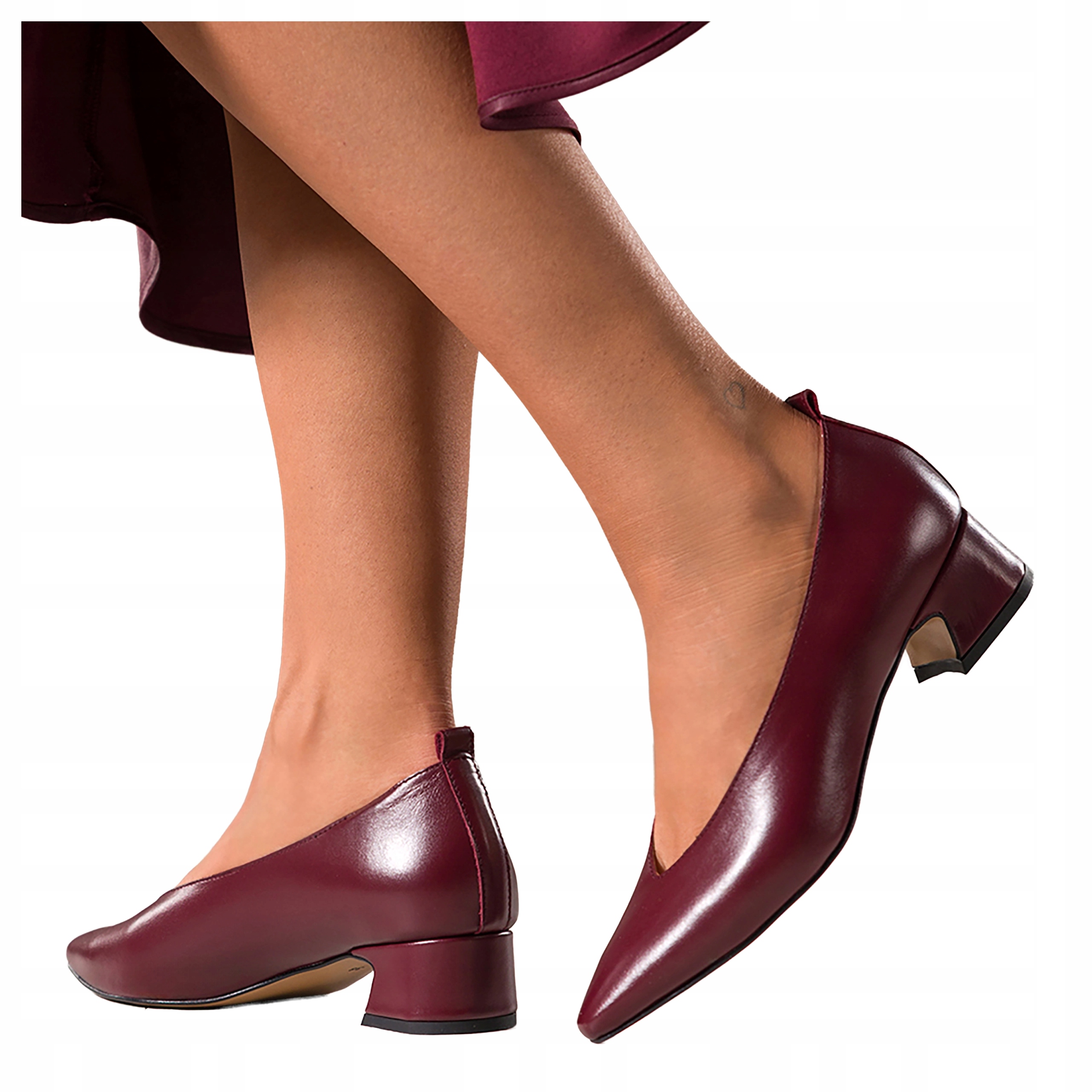 Bordové Lodičky Dámské Módní Nízké Klocek Pohodlné Kožené Polské vel 38