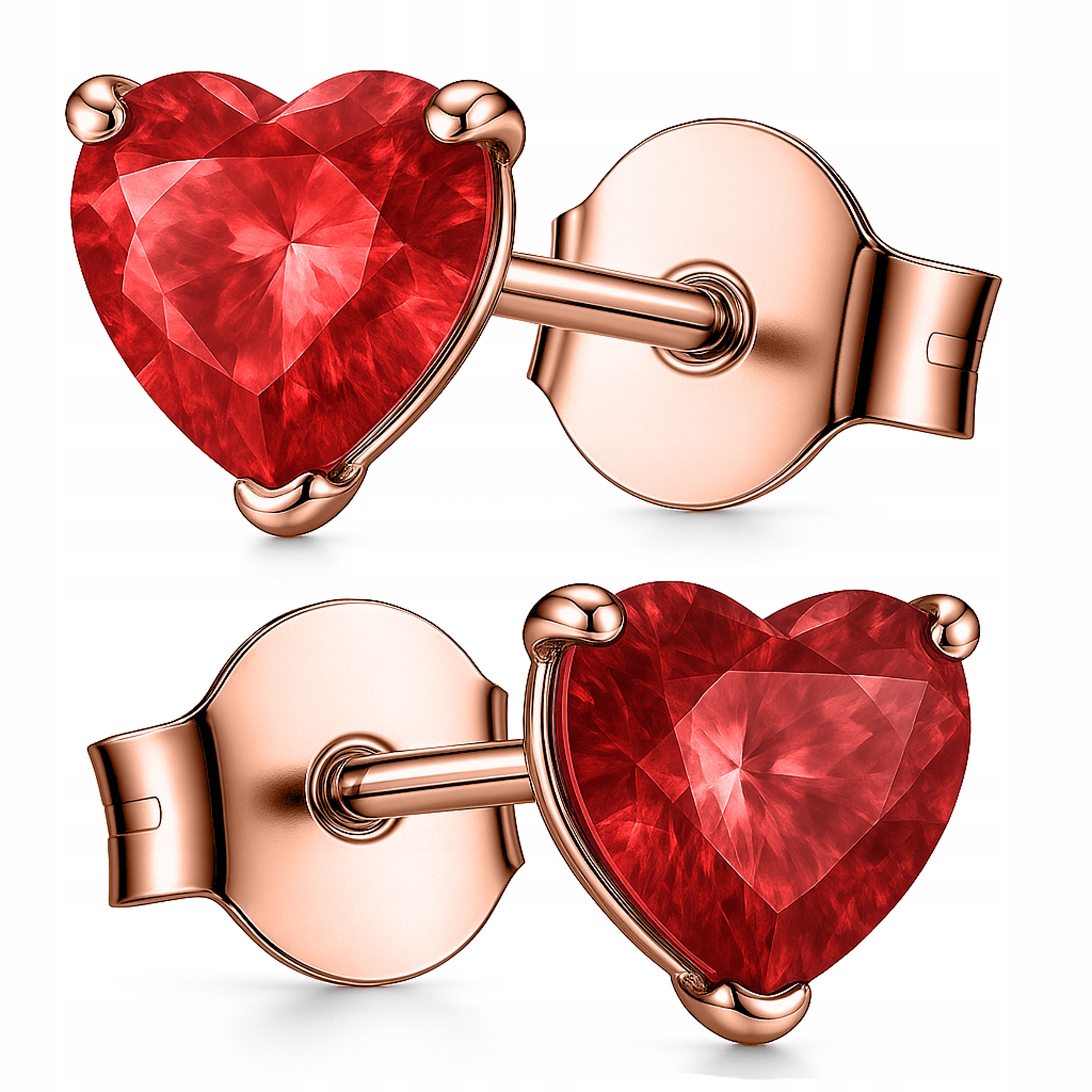 Náušnice Pozlacené Křišťálově Červené Srdce Rubínová Zirkon Stříbro 925