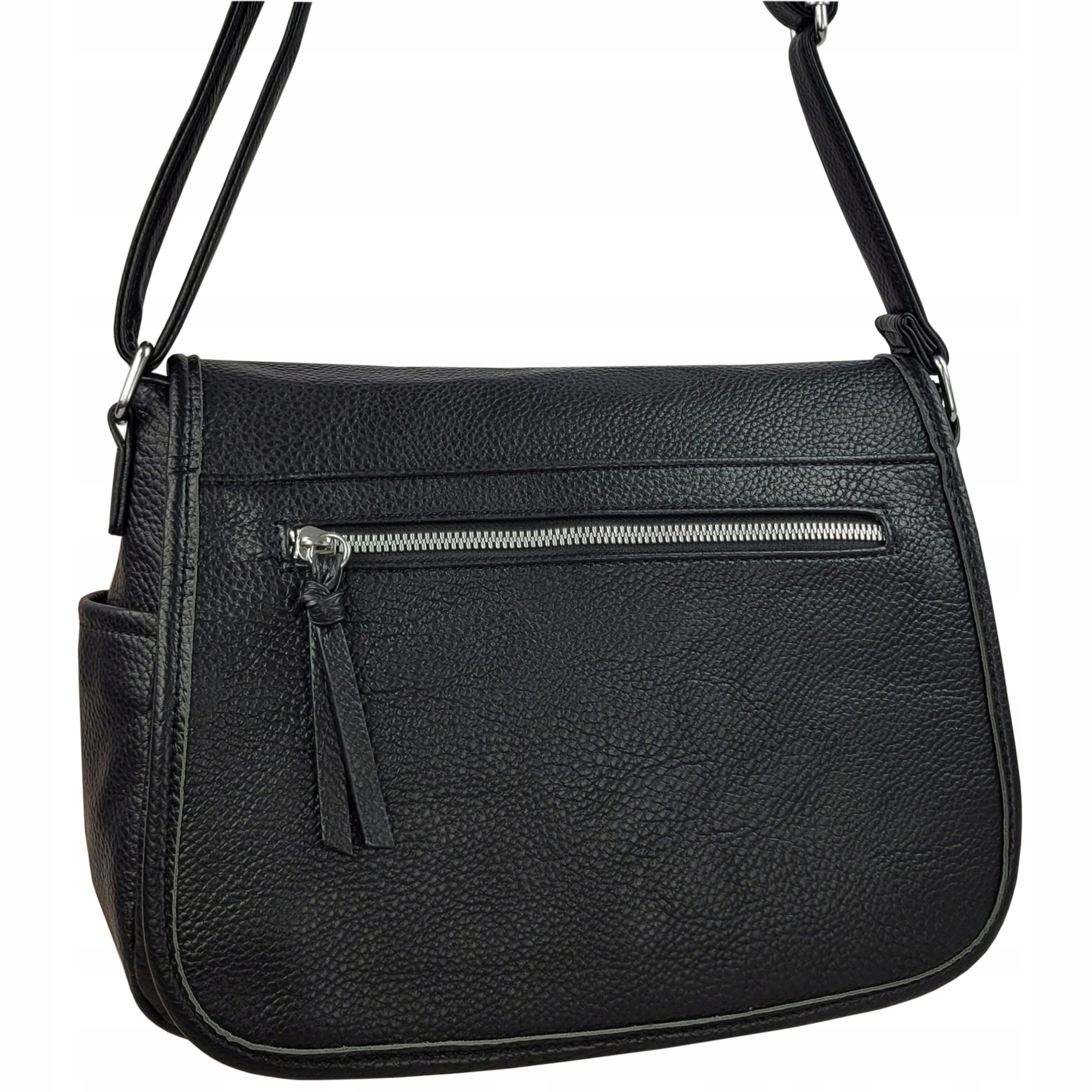 Torebka listonoszka długi pasek torba damska na ramię czarna lekka miękka