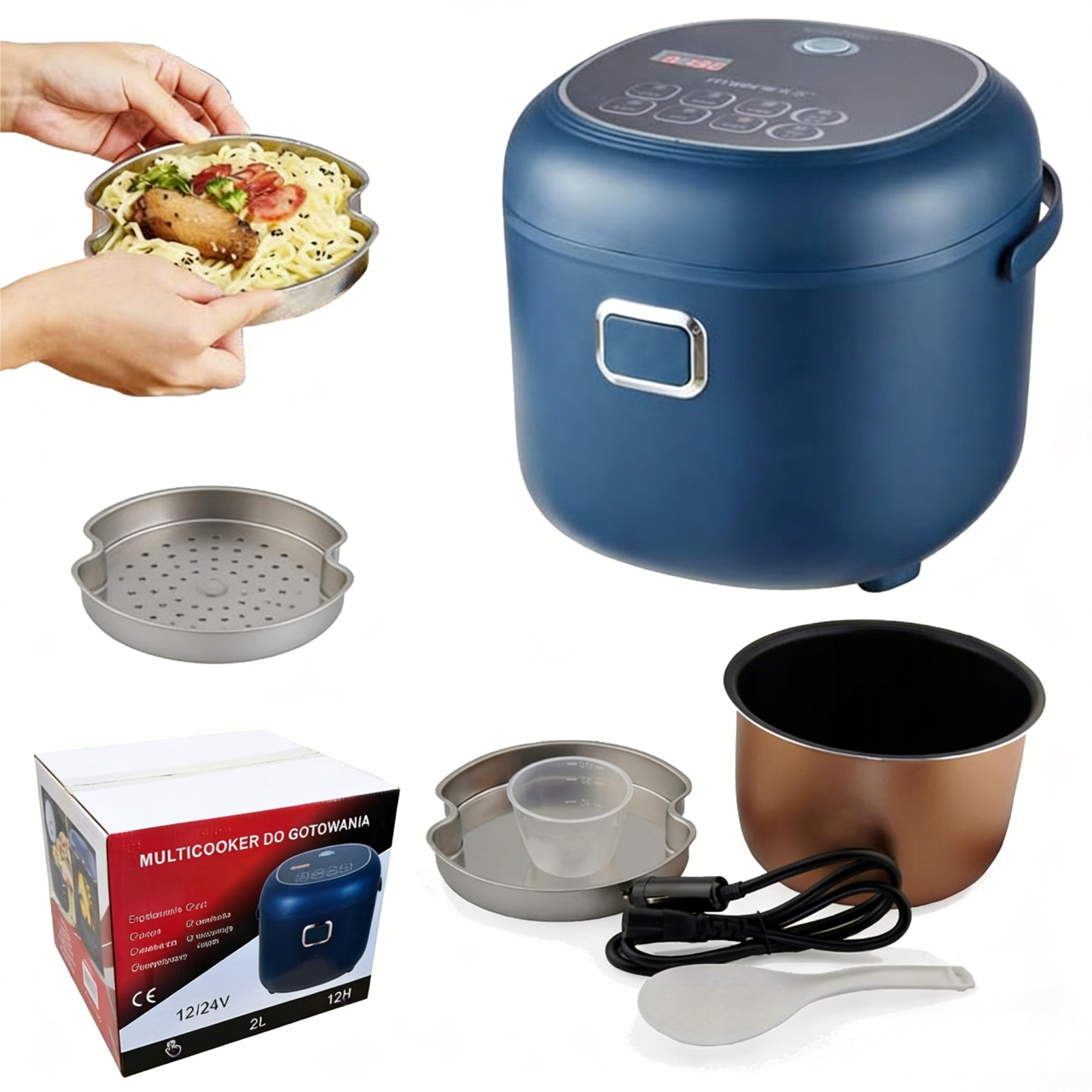 Turistický Ryžovar Multicooker do auta 2L 200W 12V 24V Kemping Tir Bus