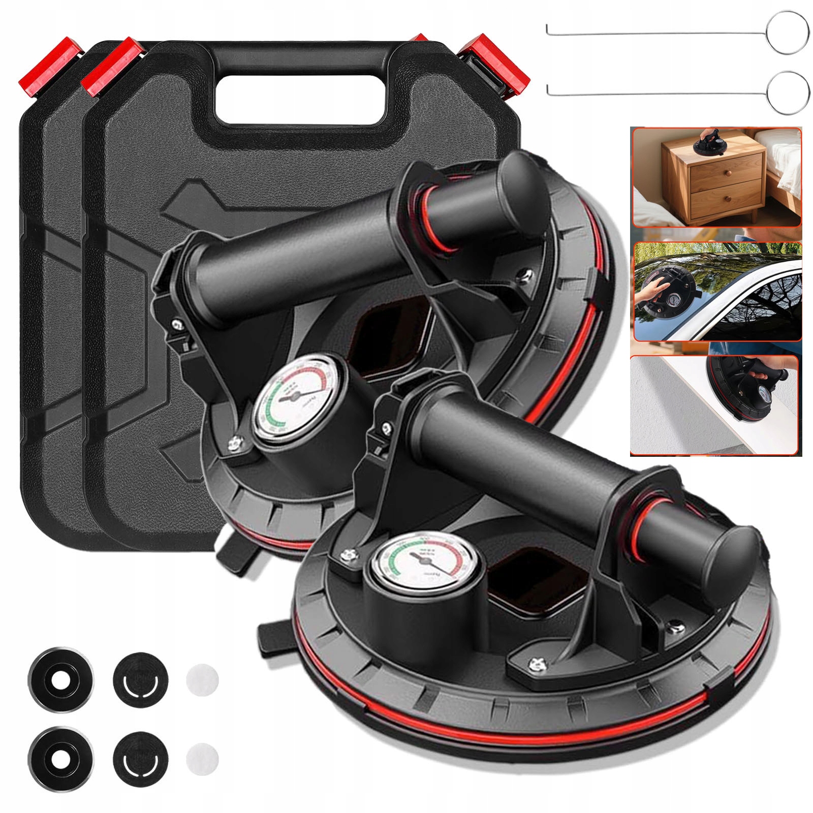 2KS Držák Přísavka S Manometrem A Pumpičkou Na Glazuru Dlaždic 300 Kg